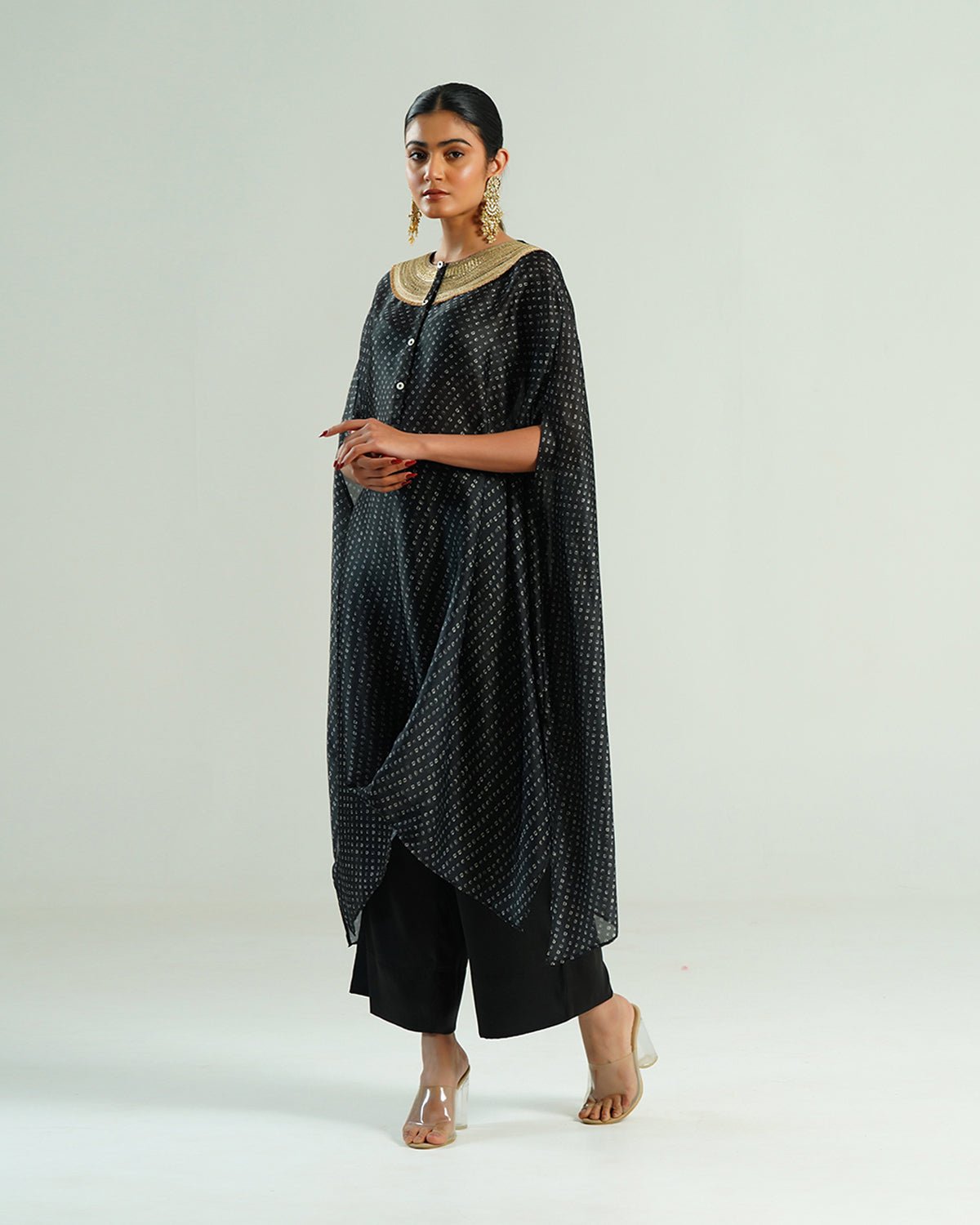 Kurta Set Bandhej - Black / Ivory / Gold - Mayura Kumar