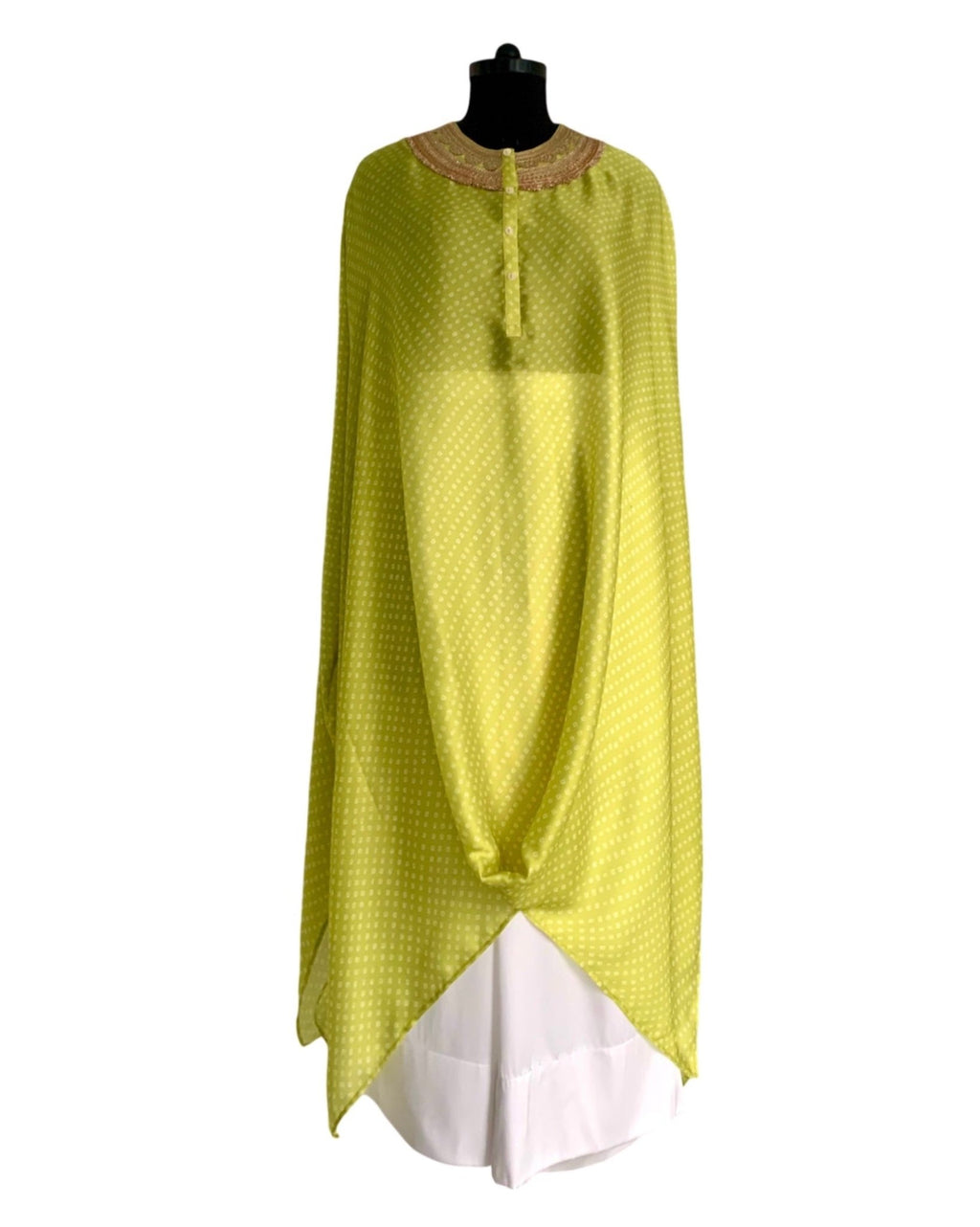 Kurta Set Bandhej - Lime Green / Ivory / Gold - Mayura Kumar