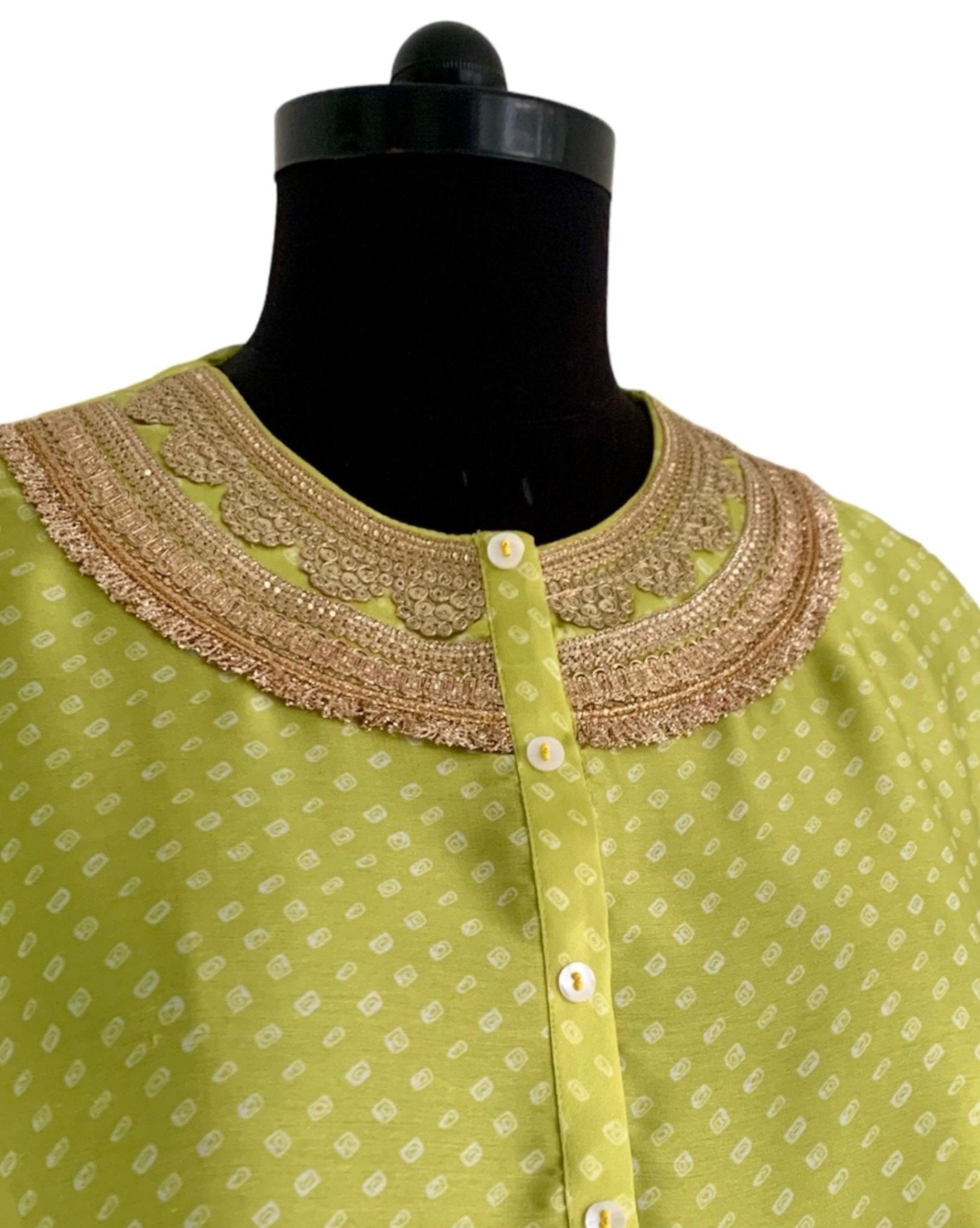 Kurta Set Bandhej - Lime Green / Ivory / Gold - Mayura Kumar
