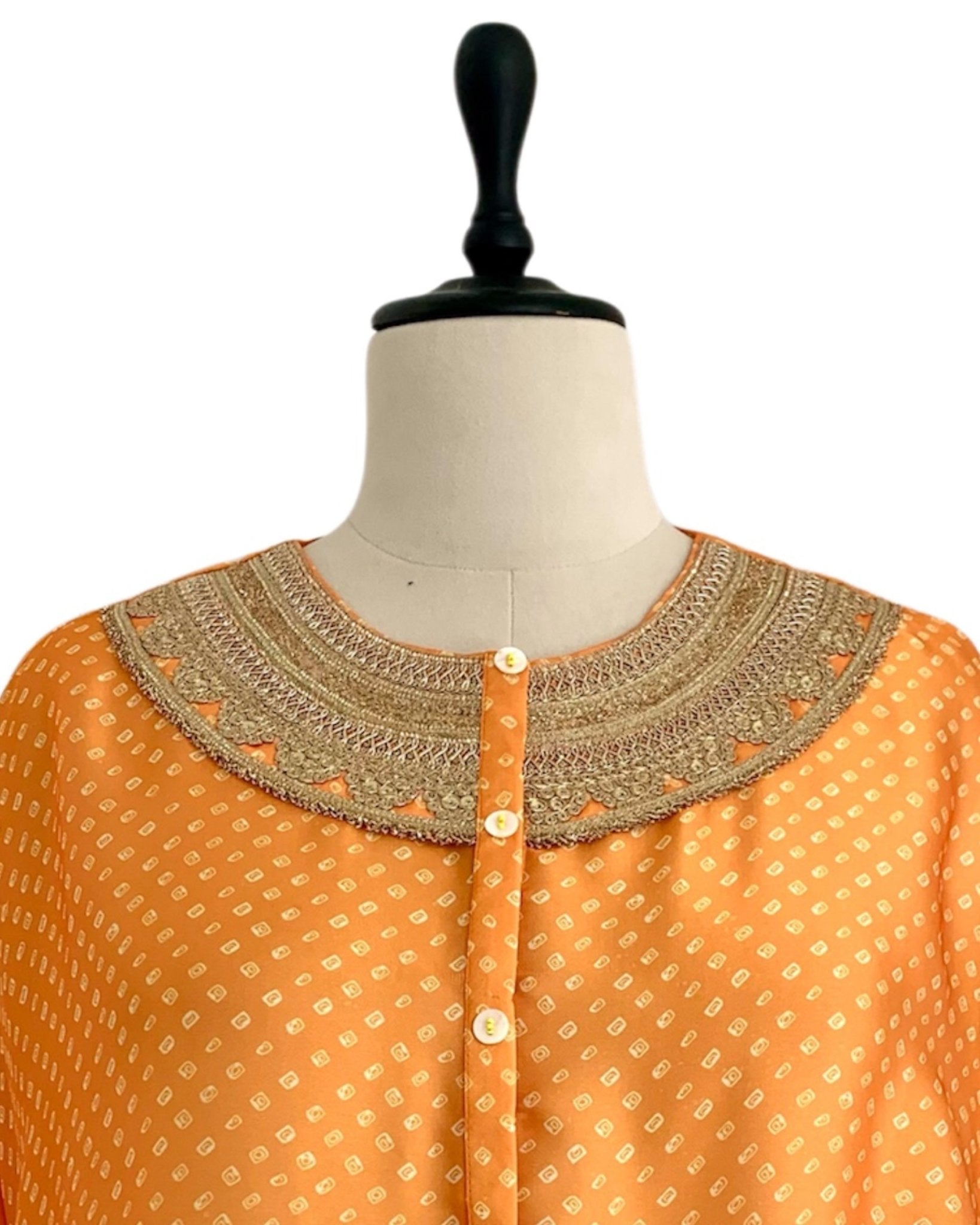 Kurta Set Bandhej - Mango Orange / Ivory / Gold - Mayura Kumar