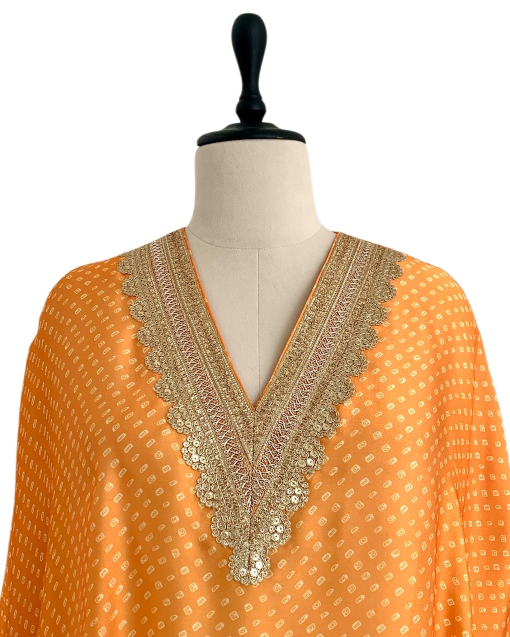 Kurta Set Bandhej - Mango Orange / Ivory / Gold - Mayura Kumar