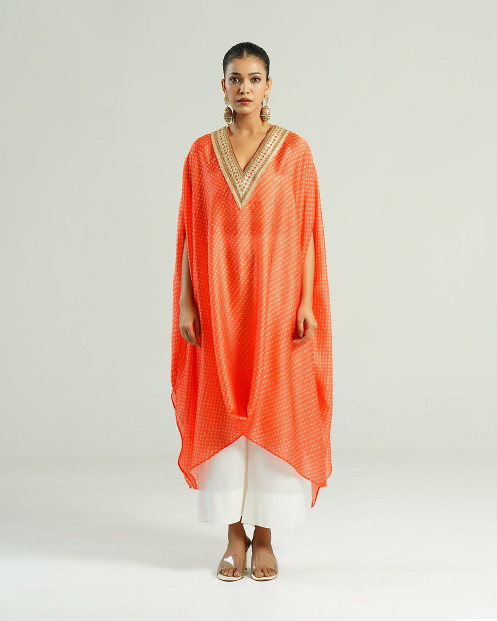 Kurta Set Bandhej - Orange / Ivory / Gold - Mayura Kumar