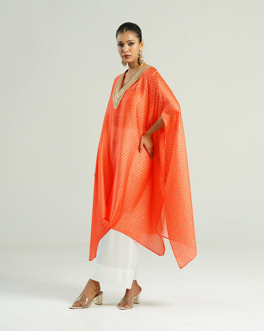Kurta Set Bandhej - Orange / Ivory / Gold - Mayura Kumar