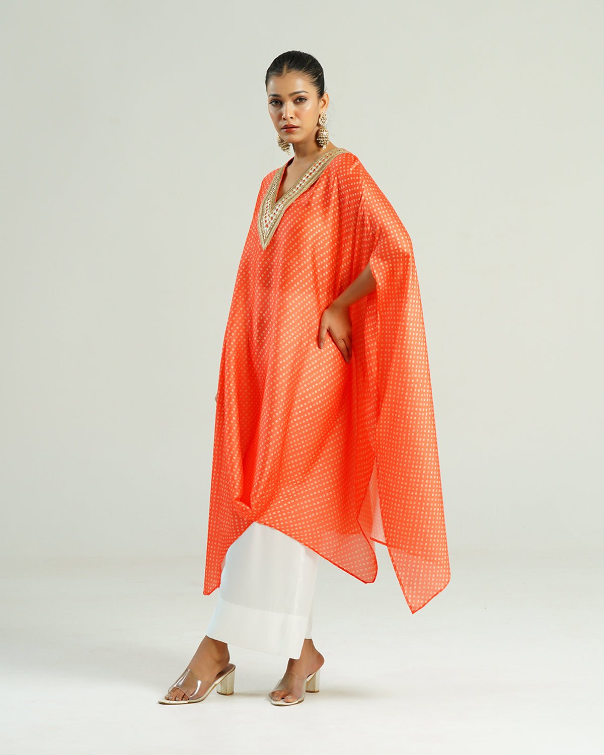Kurta Set Bandhej - Orange / Ivory / Gold - Mayura Kumar
