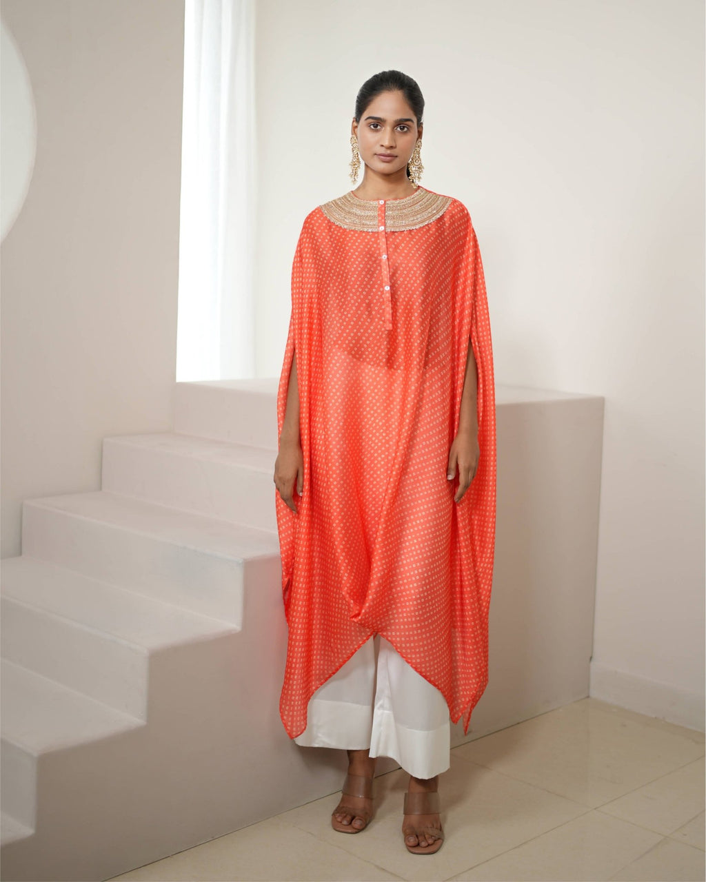 Kurta Set Bandhej - Orange / Ivory / Gold - Mayura Kumar