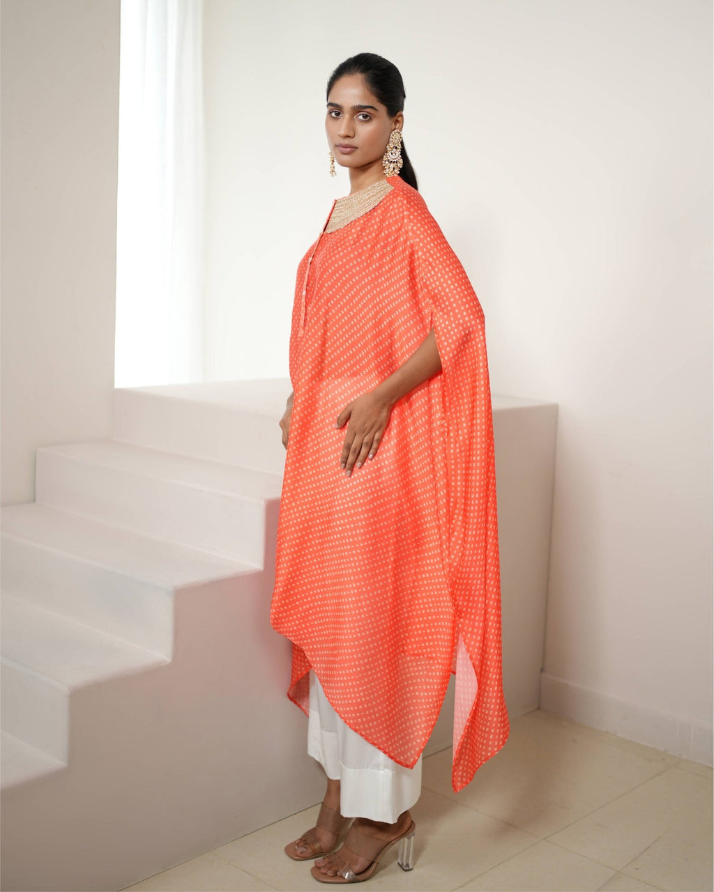 Kurta Set Bandhej - Orange / Ivory / Gold - Mayura Kumar