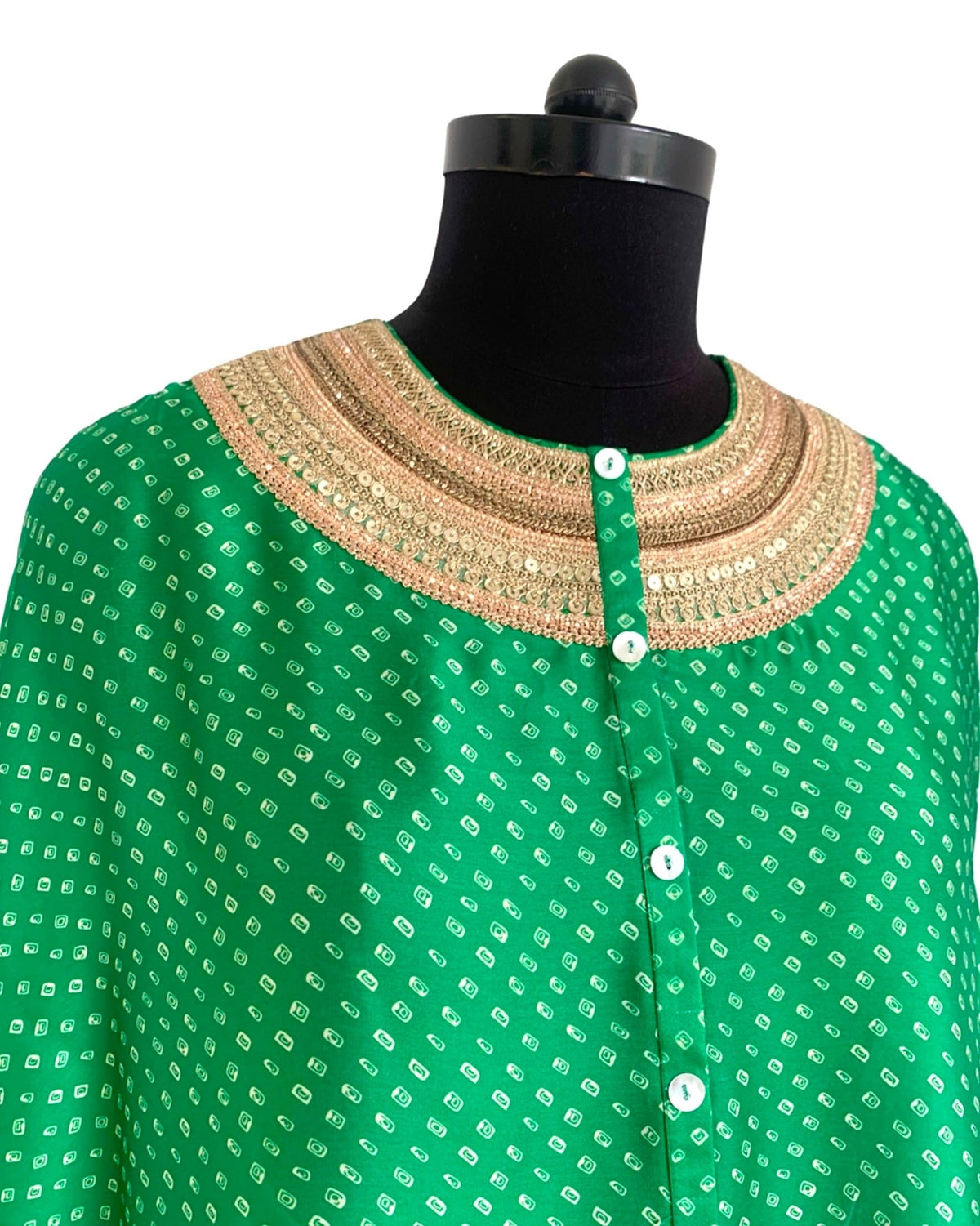 Kurta Set Bandhej - Parrot Green / Ivory / Gold - Mayura Kumar