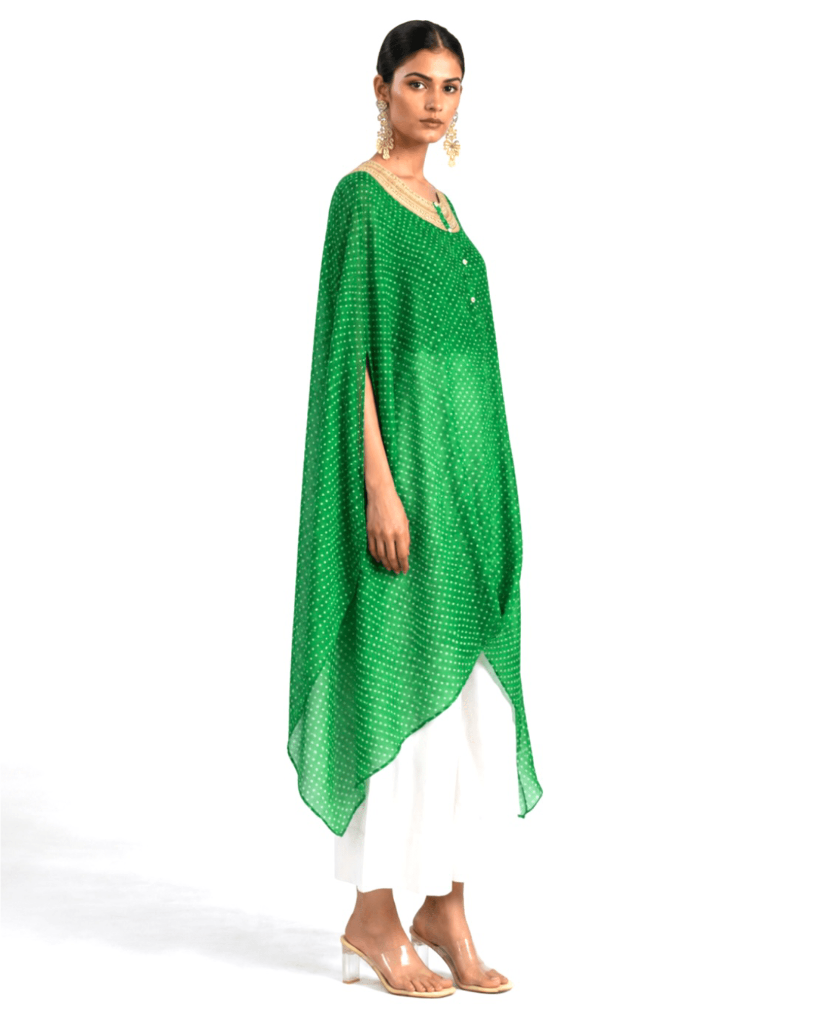 Kurta Set Bandhej - Parrot Green / Ivory / Gold - Mayura Kumar