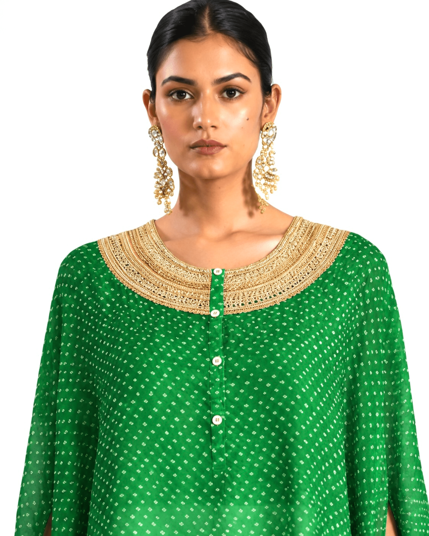 Kurta Set Bandhej - Parrot Green / Ivory / Gold - Mayura Kumar