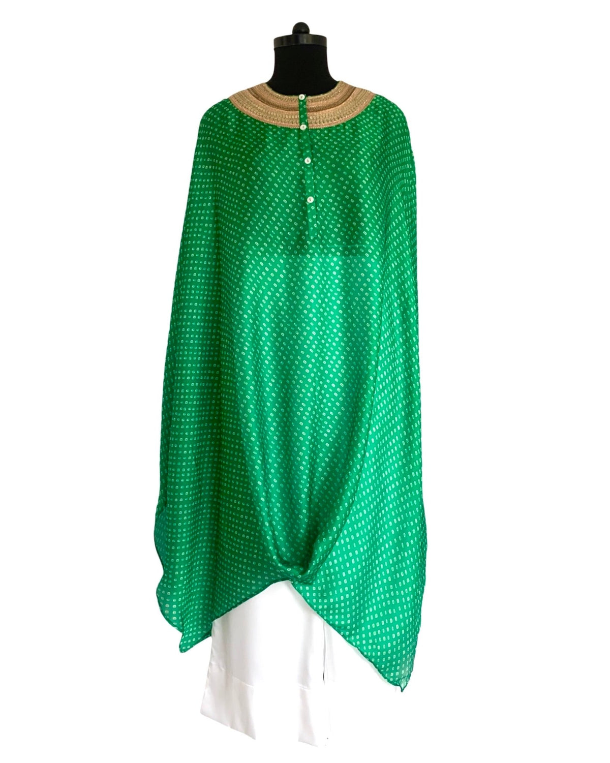 Kurta Set Bandhej - Parrot Green / Ivory / Gold - Mayura Kumar