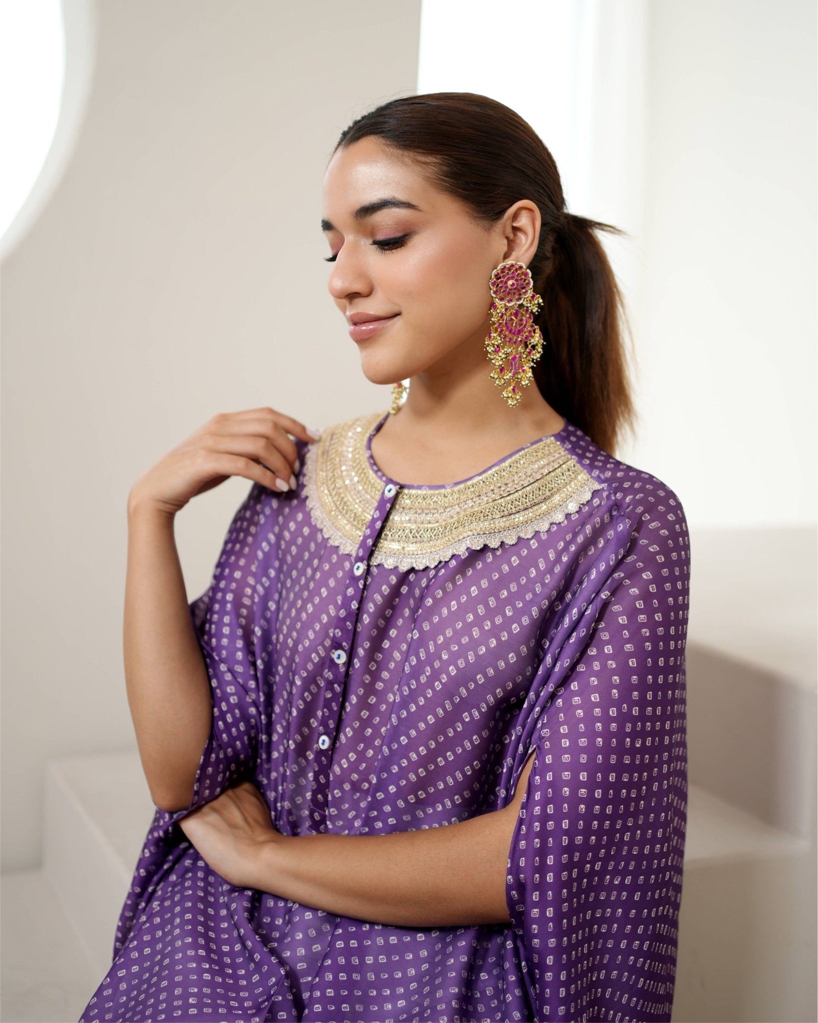 Kurta Set Bandhej - Purple / Ivory / Gold - Mayura Kumar