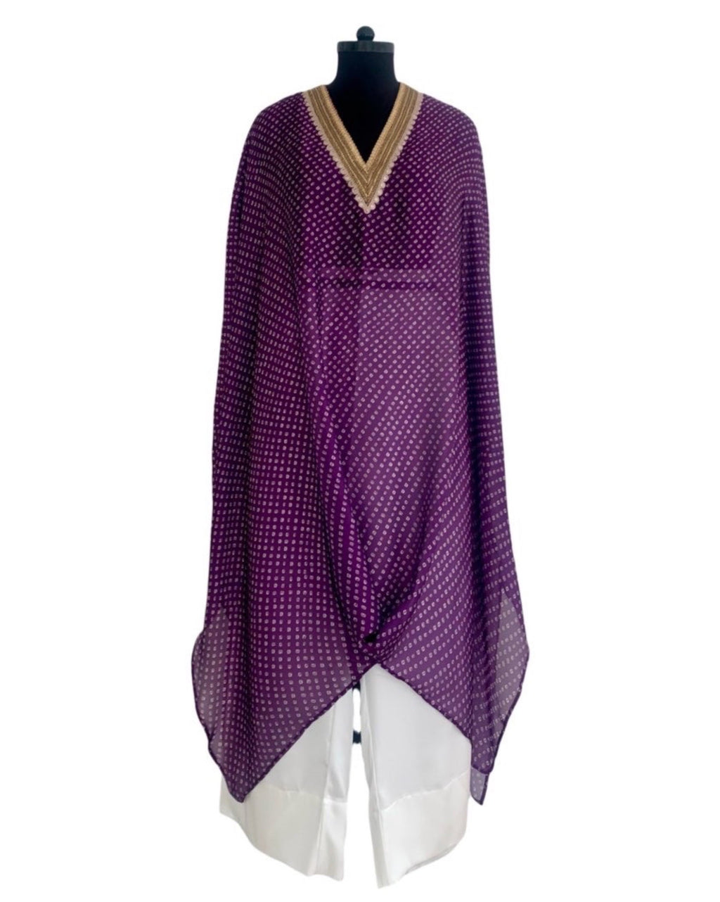 Kurta Set Bandhej - Purple / Ivory / Gold - Mayura Kumar