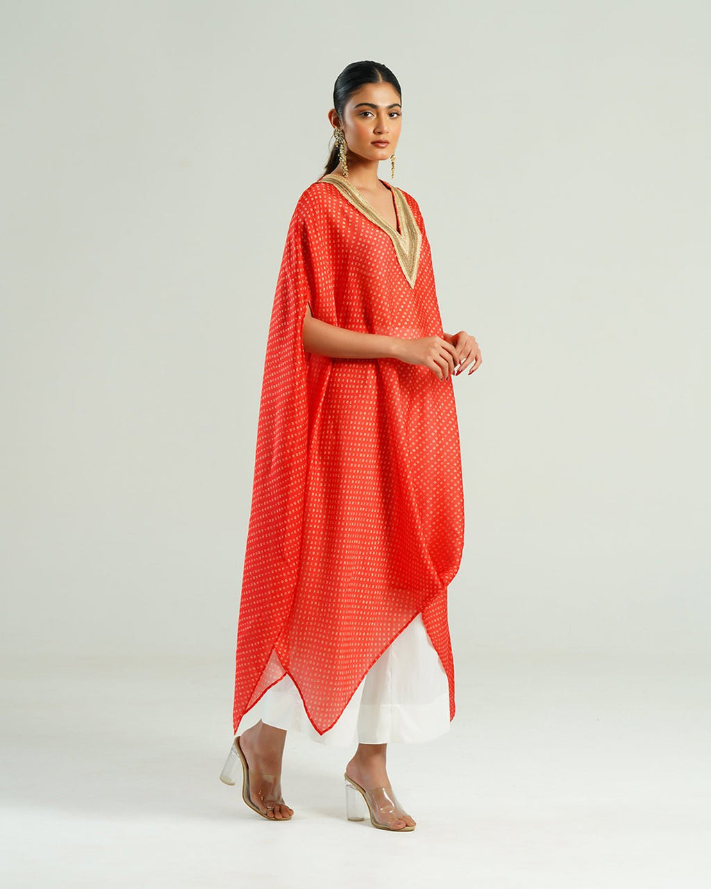 Kurta Set Bandhej - Red /Ivory / Gold - Mayura Kumar