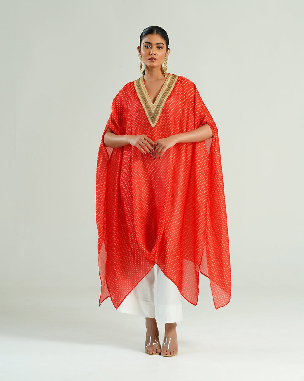 Kurta Set Bandhej - Red /Ivory / Gold - Mayura Kumar