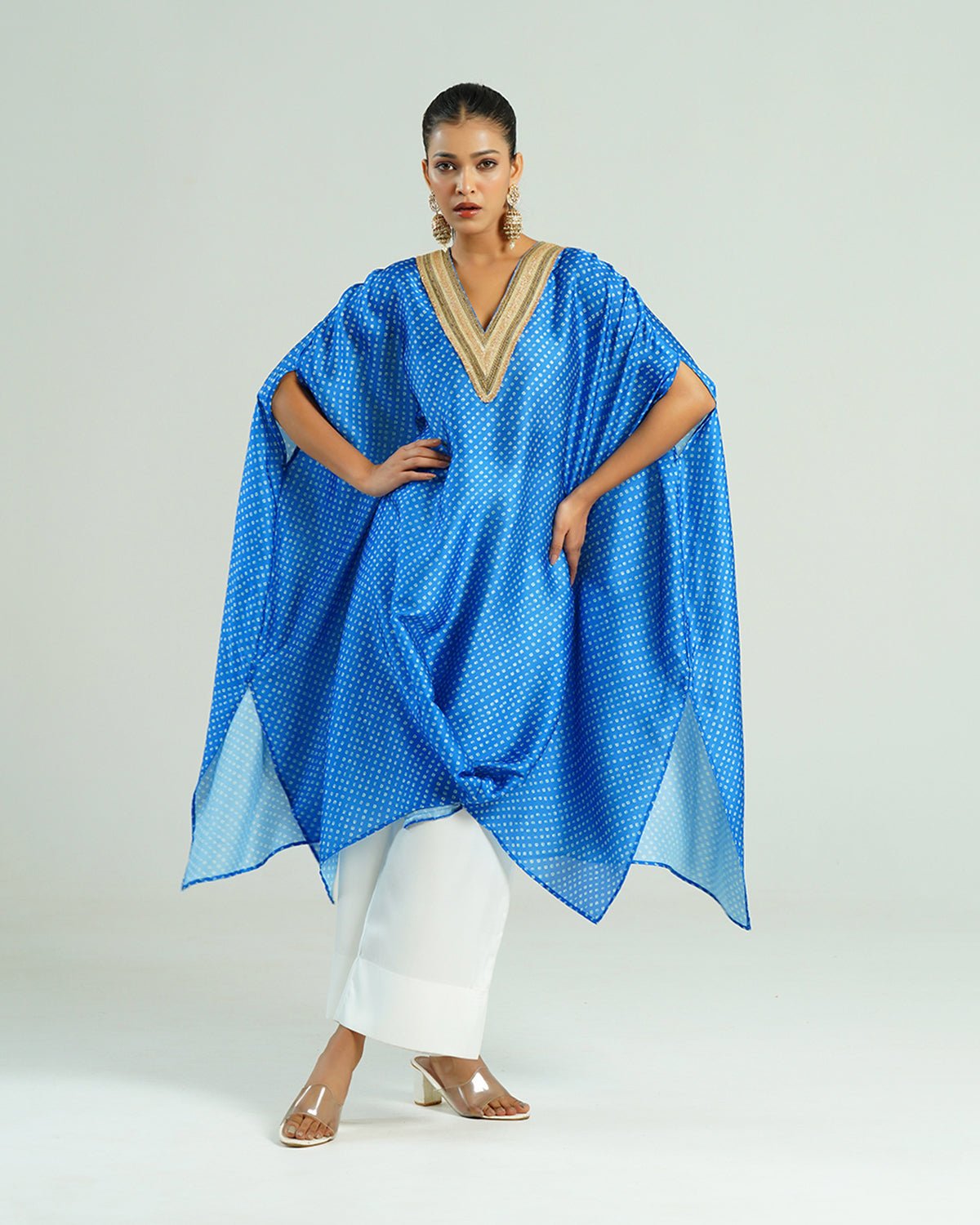 Kurta Set Bandhej - Turquoise Blue / Ivory / Gold - Mayura Kumar