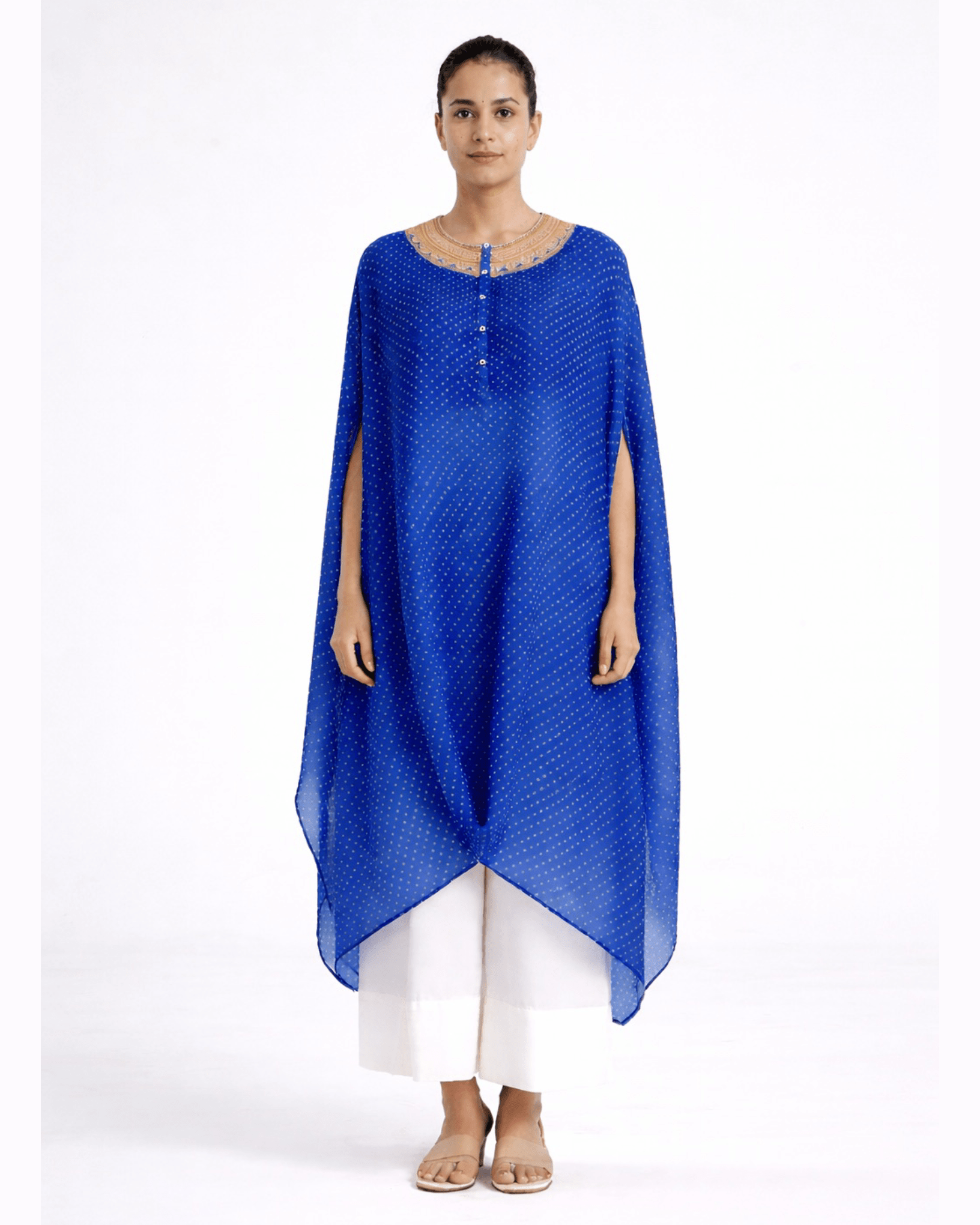Kurta Set Bandhej - Turquoise Blue / Ivory / Gold - Mayura Kumar