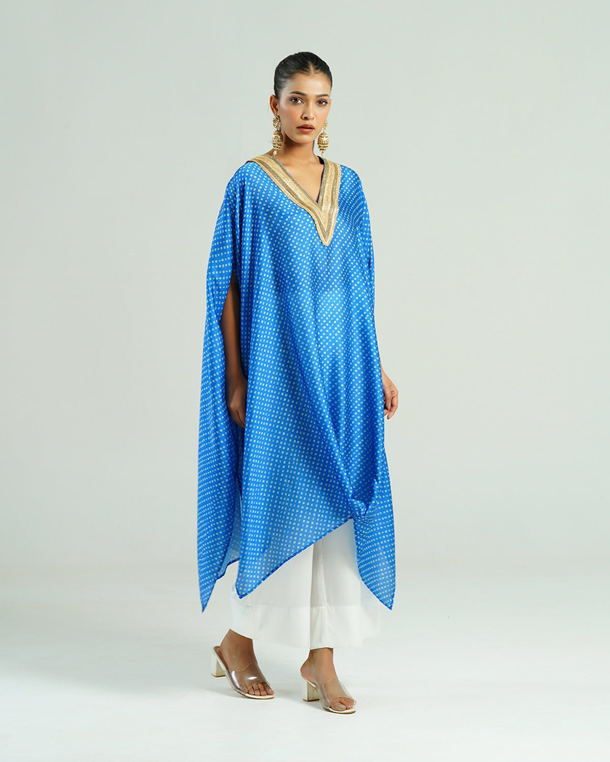 Kurta Set Bandhej - Turquoise Blue / Ivory / Gold - Mayura Kumar