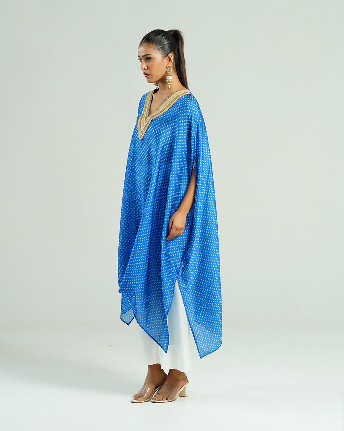 Kurta Set Bandhej - Turquoise Blue / Ivory / Gold - Mayura Kumar