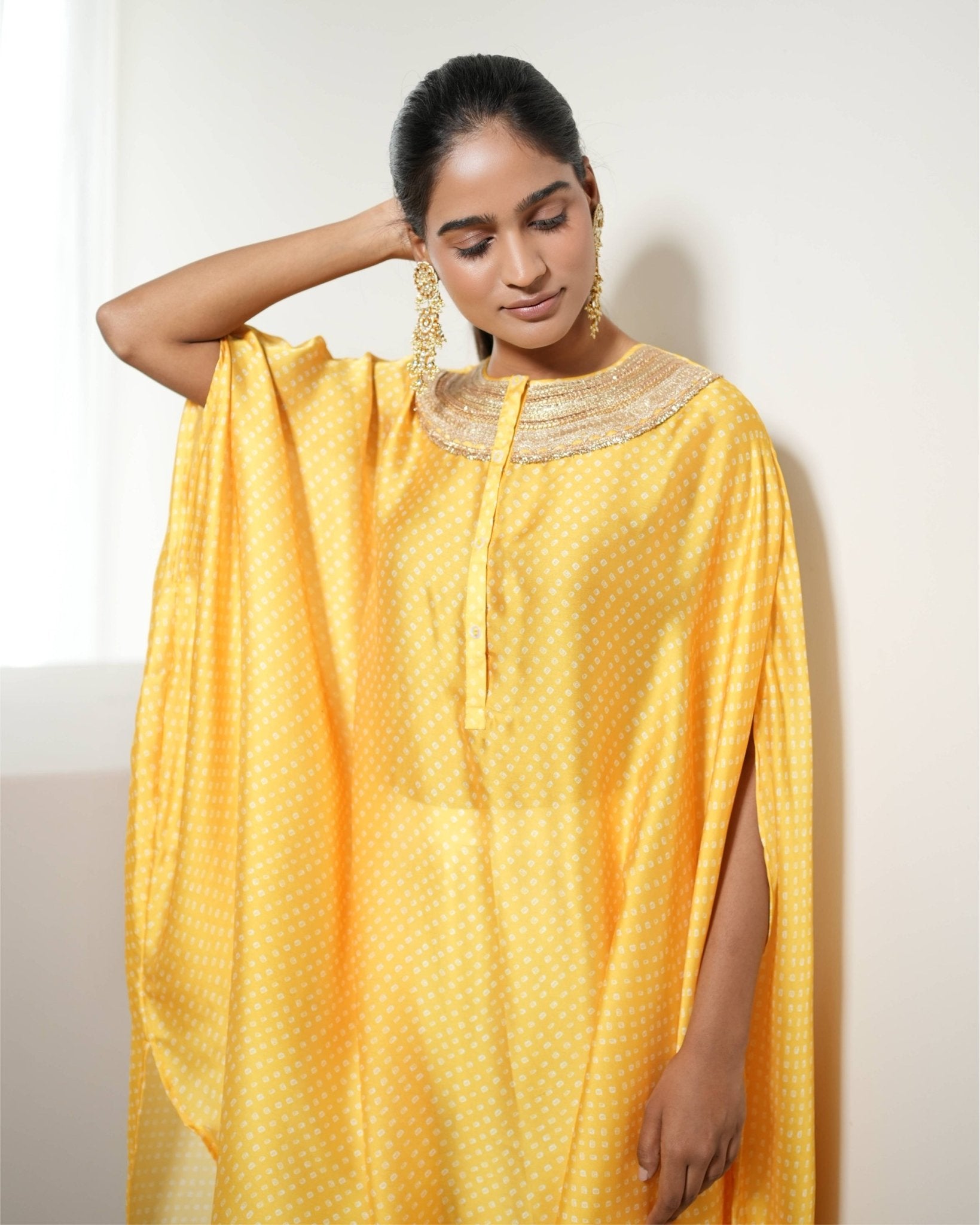 Kurta Set Bandhej - Yellow / Ivory / Gold - Mayura Kumar