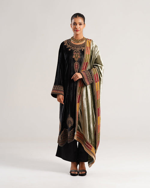 Kurta Set - Black / Olive/ Gold - Mayura Kumar