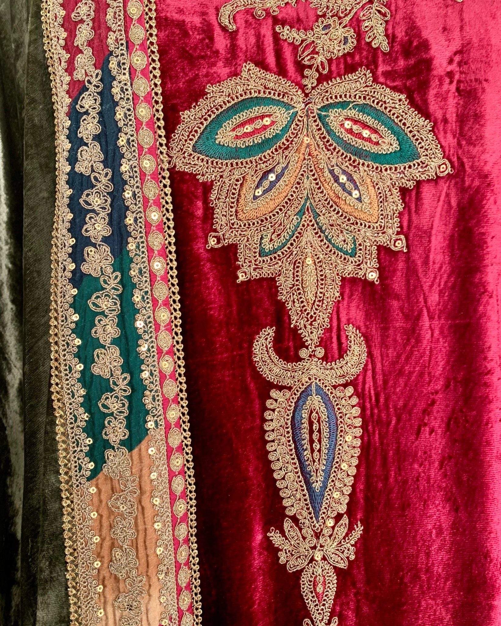 Kurta Set - Burgundy Red/ Olive/ Gold - Mayura Kumar