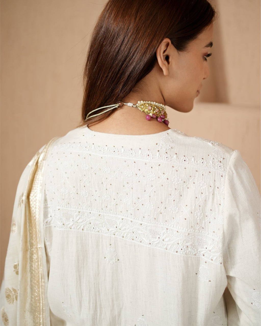 Kurta Set Chikankari - Ivory / Gold / Silver - Mayura Kumar