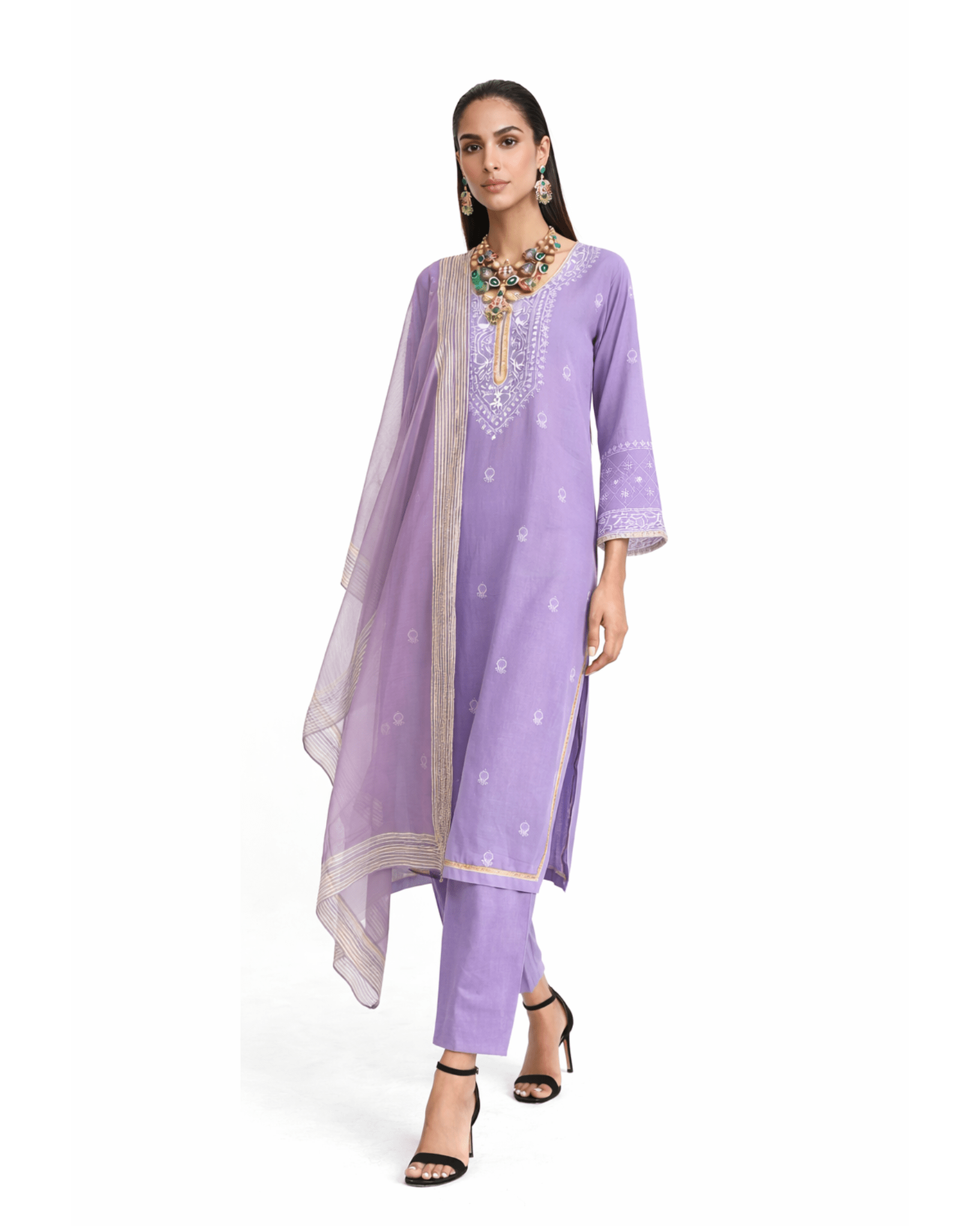 Kurta Set Chikankari - Lilac Purple/ Gold / Silver - Mayura Kumar
