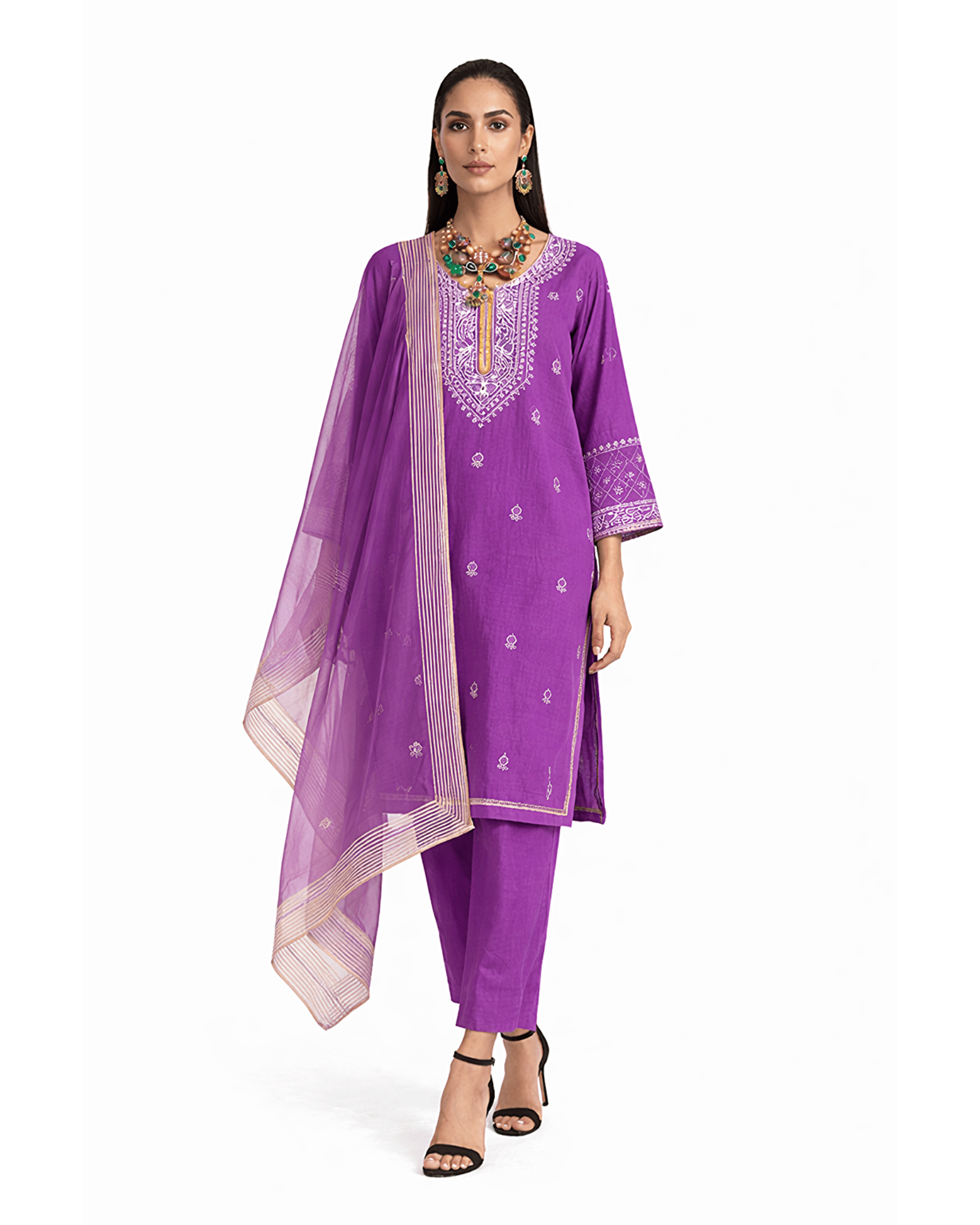 Kurta Set Chikankari - Purple/ Gold / Silver - Mayura Kumar