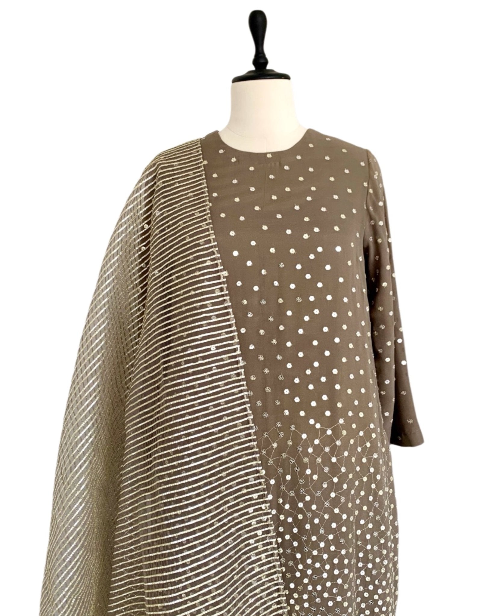 Kurta Set - Dark Taupe / Gold / Silver - Mayura Kumar