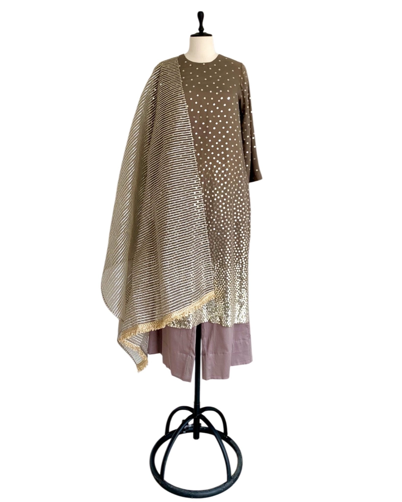 Kurta Set - Dark Taupe / Gold / Silver - Mayura Kumar