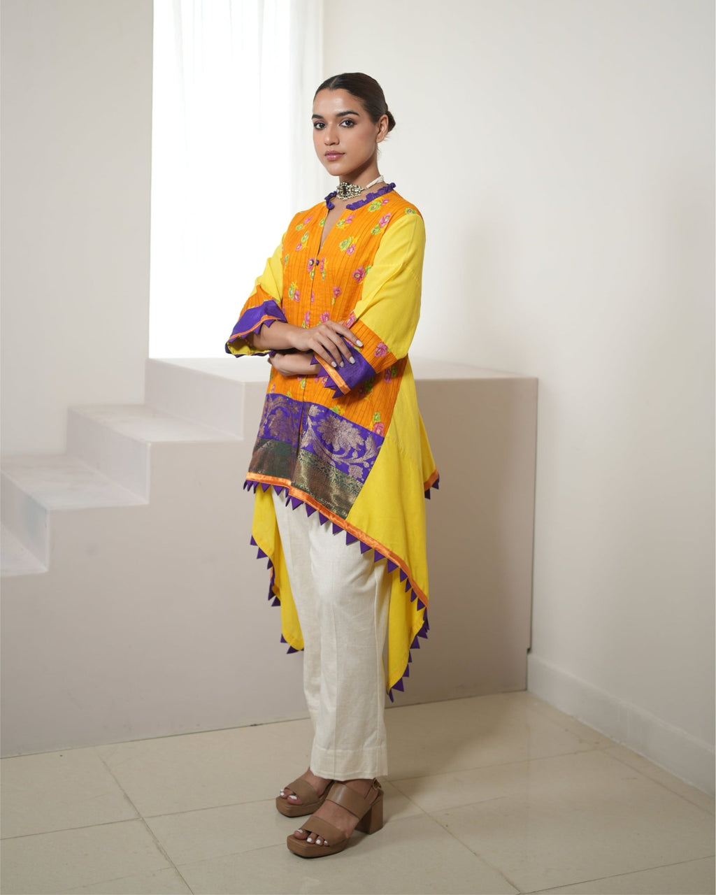 Kurta Set Floral Banarasi - Yellow / Orange / Purple / Ivory - Mayura Kumar