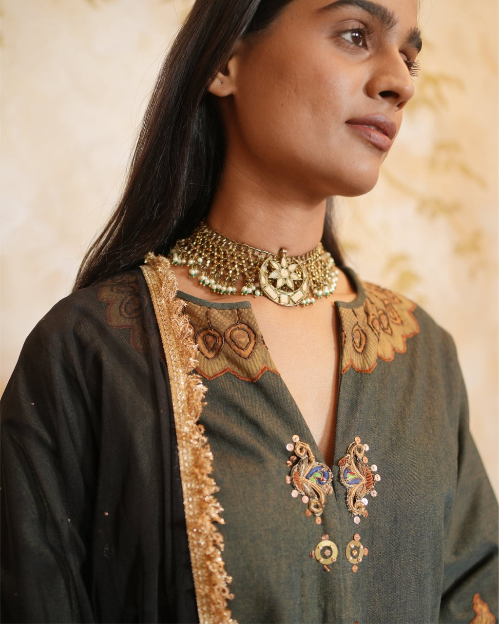 Kurta Set Kalamkari - Beige / Black /Gold - Mayura Kumar