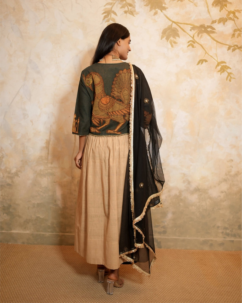Kurta Set Kalamkari - Beige / Black /Gold - Mayura Kumar
