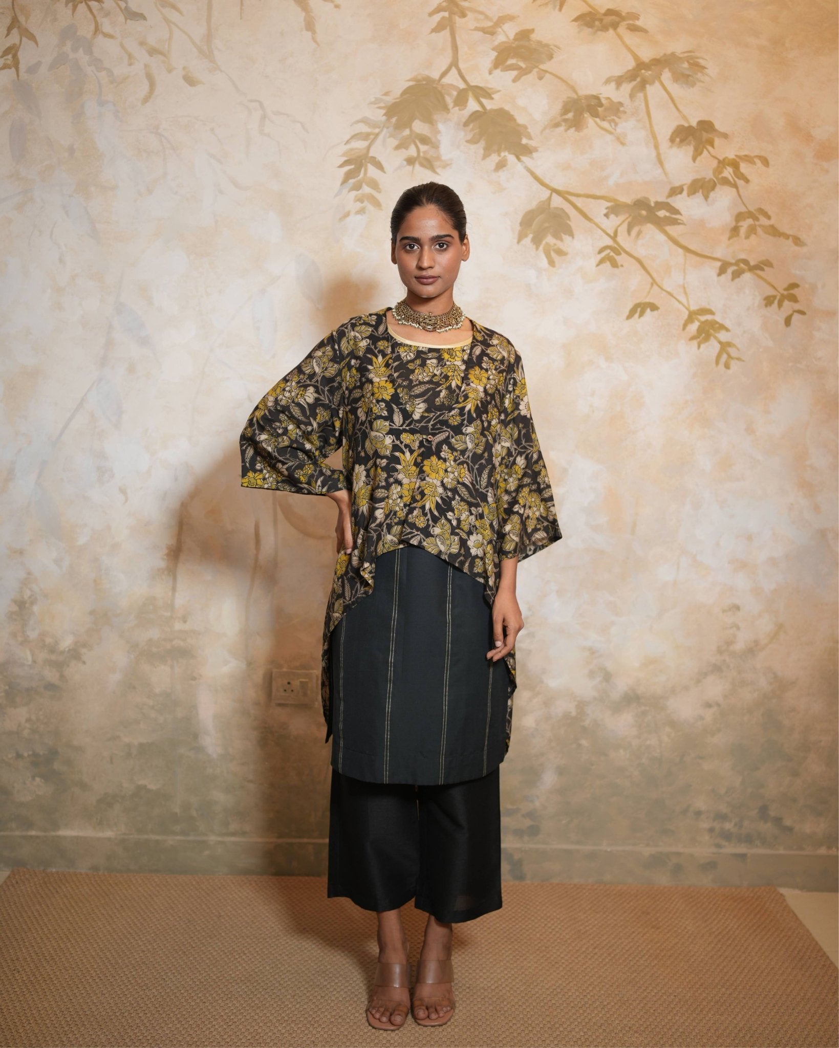 Kurta Set Kalamkari - Black / Lime / Beige - Mayura Kumar