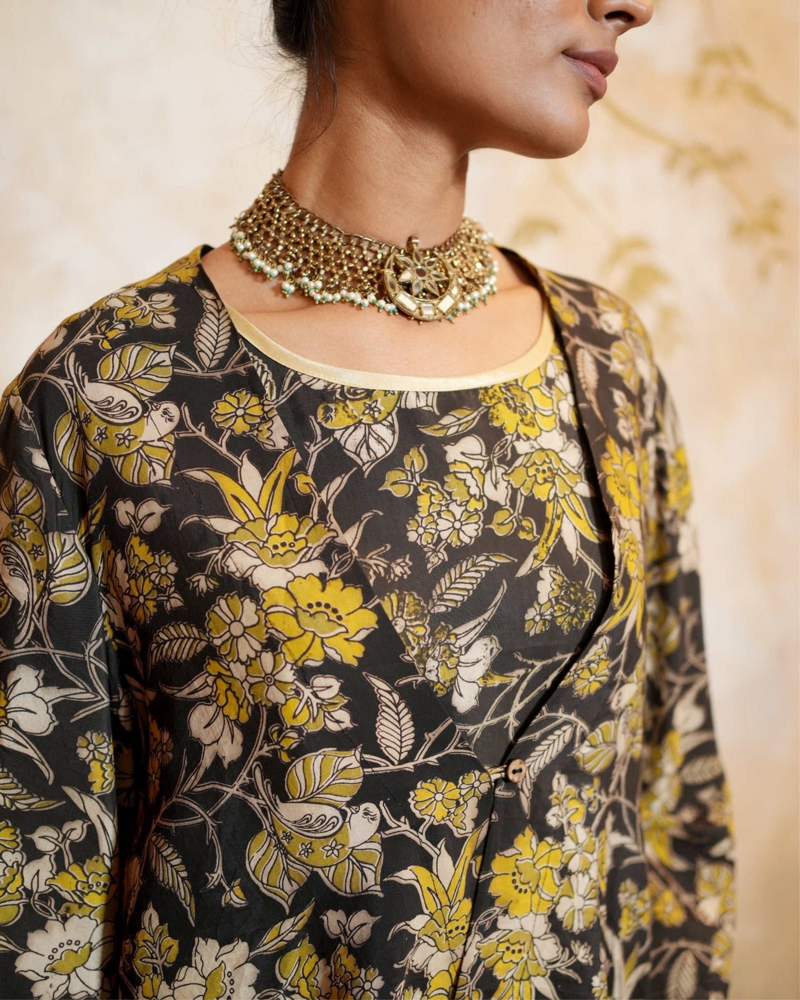 Kurta Set Kalamkari - Black / Lime / Beige - Mayura Kumar