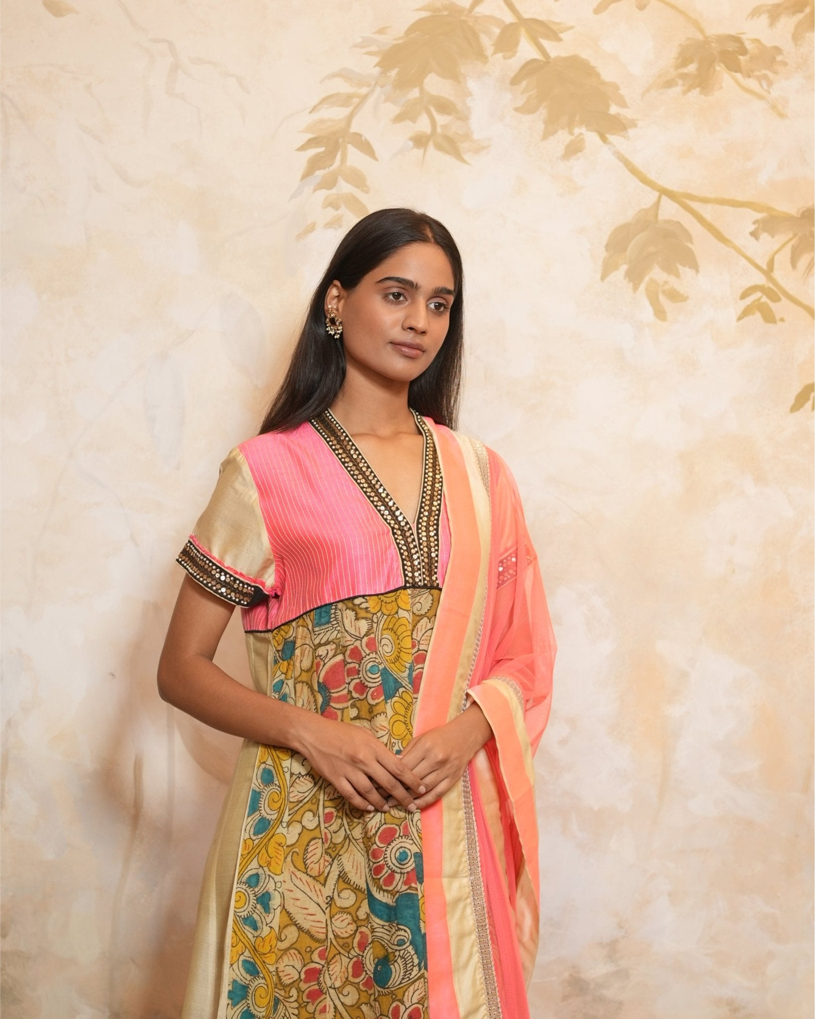 Kurta Set Kalamkari - Coral / Beige - Mayura Kumar