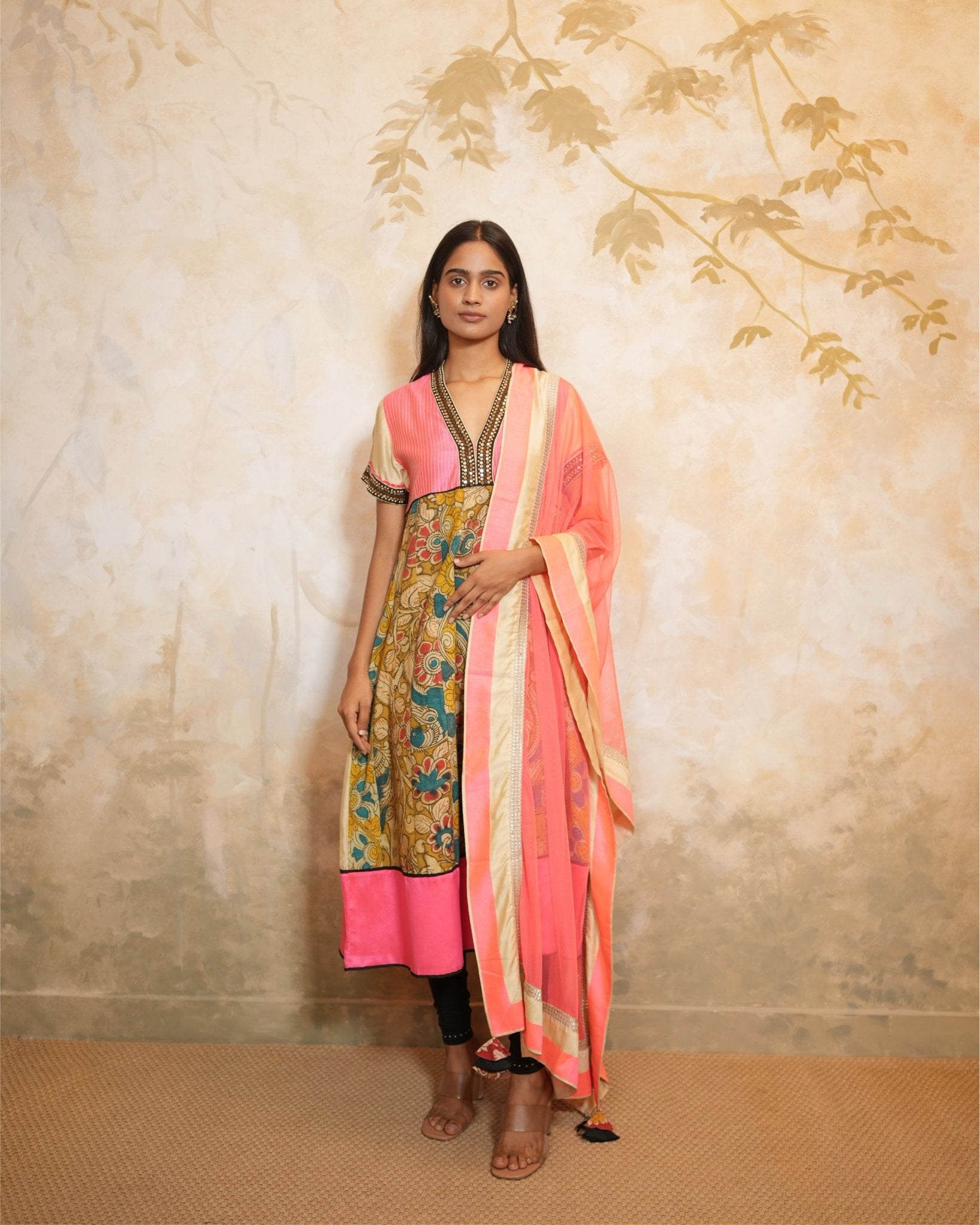 Kurta Set Kalamkari - Coral / Beige - Mayura Kumar