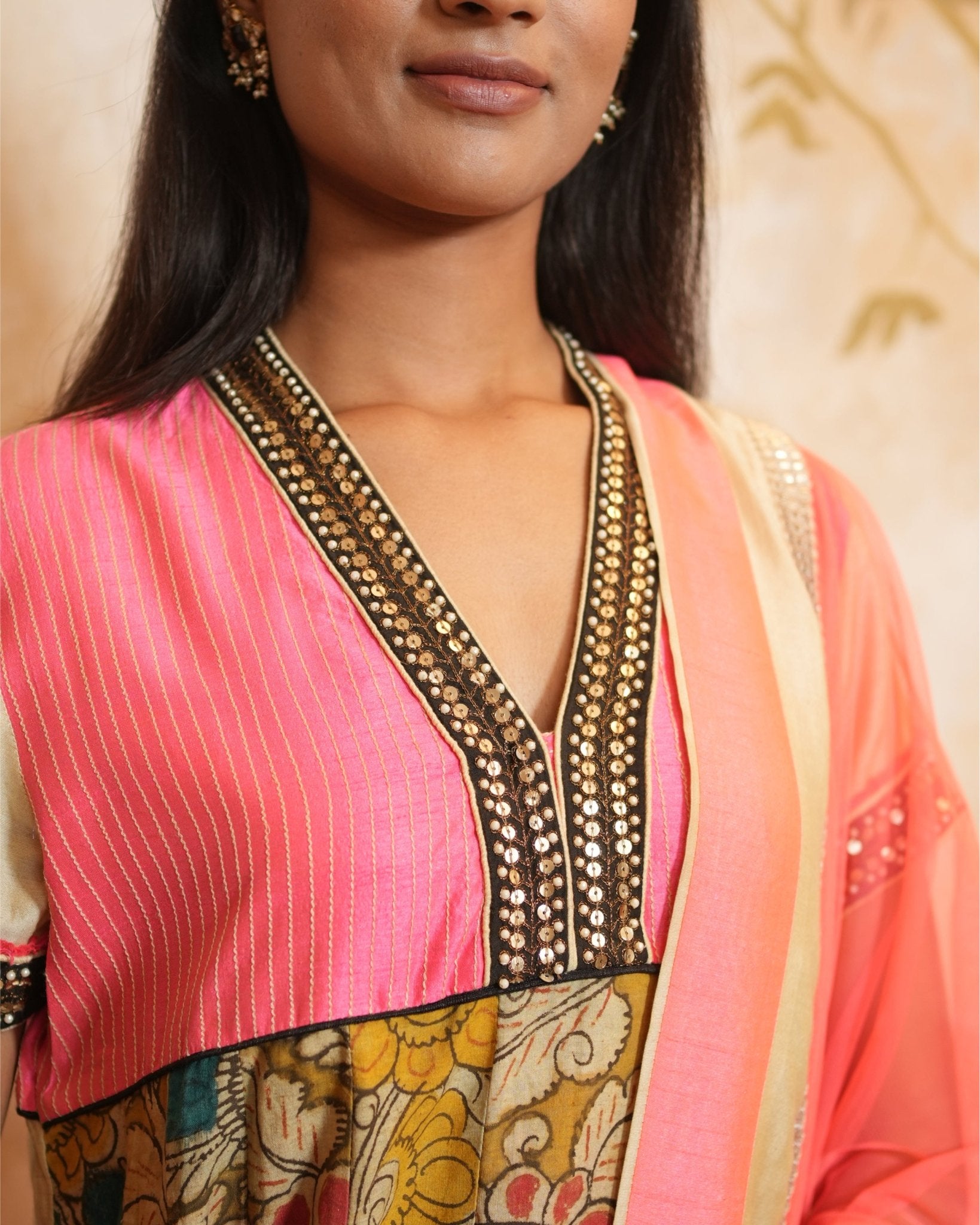Kurta Set Kalamkari - Coral / Beige - Mayura Kumar