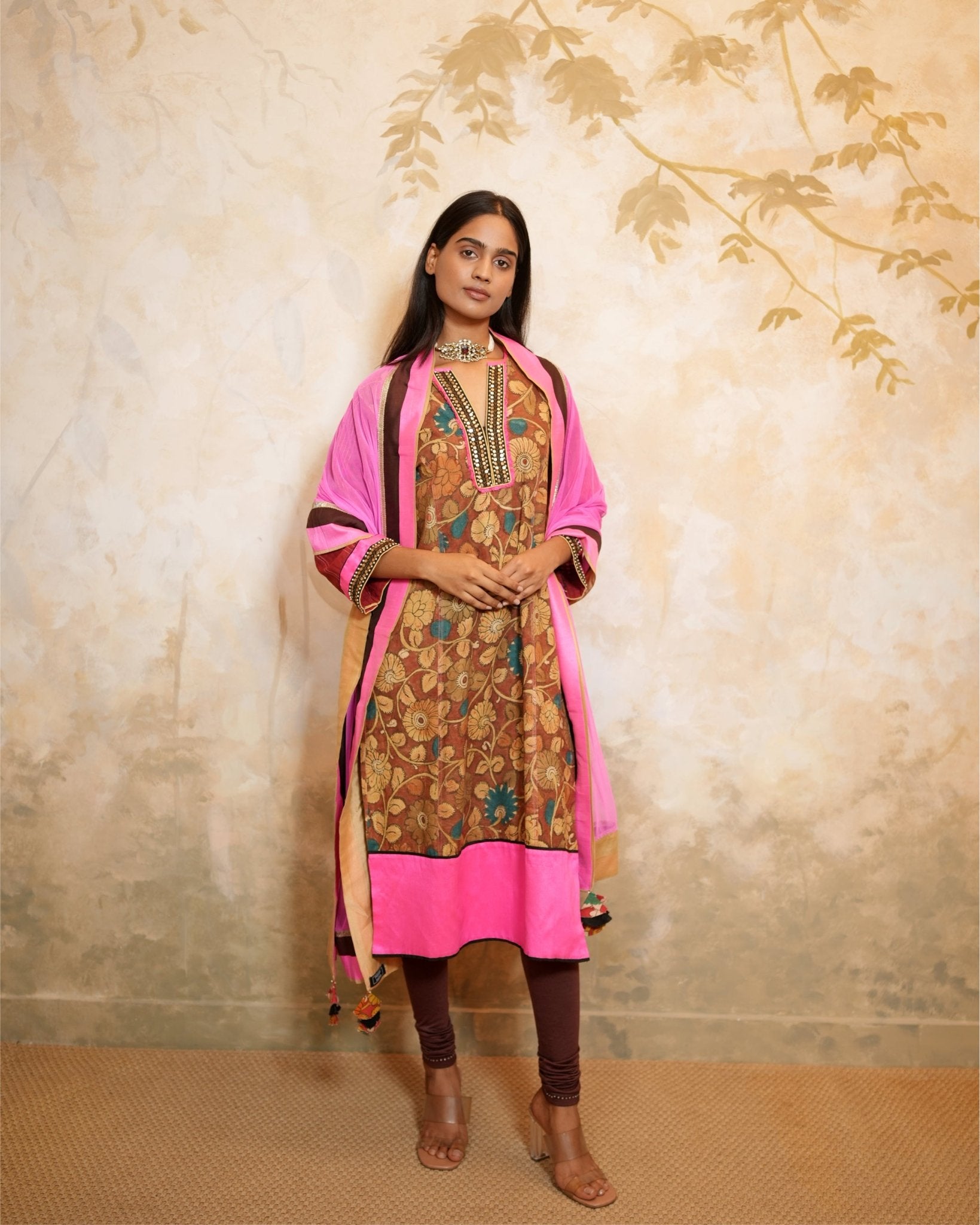 Kurta Set Kalamkari - Hot Pink / Burgundy / Brown - Mayura Kumar