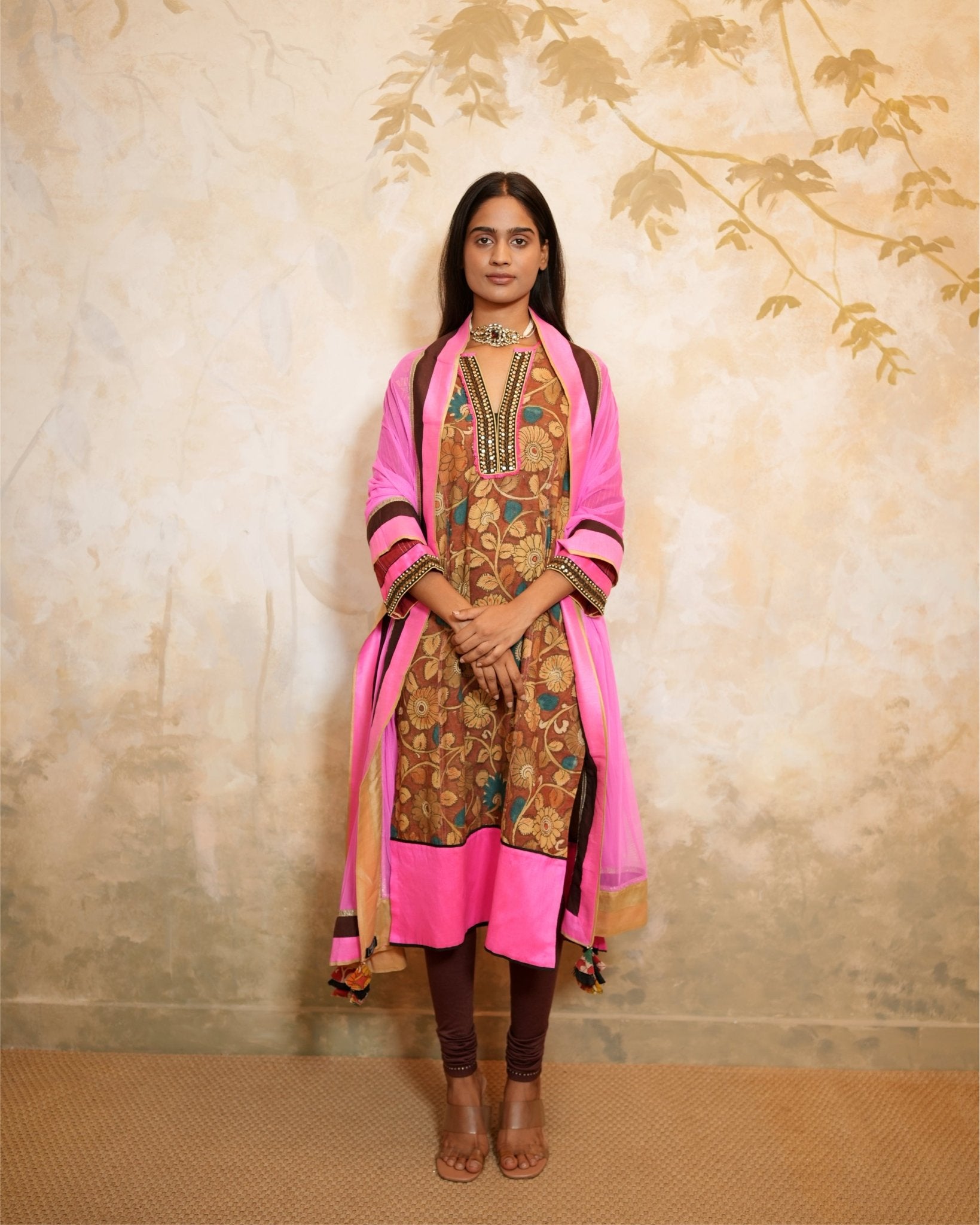 Kurta Set Kalamkari - Hot Pink / Burgundy / Brown - Mayura Kumar