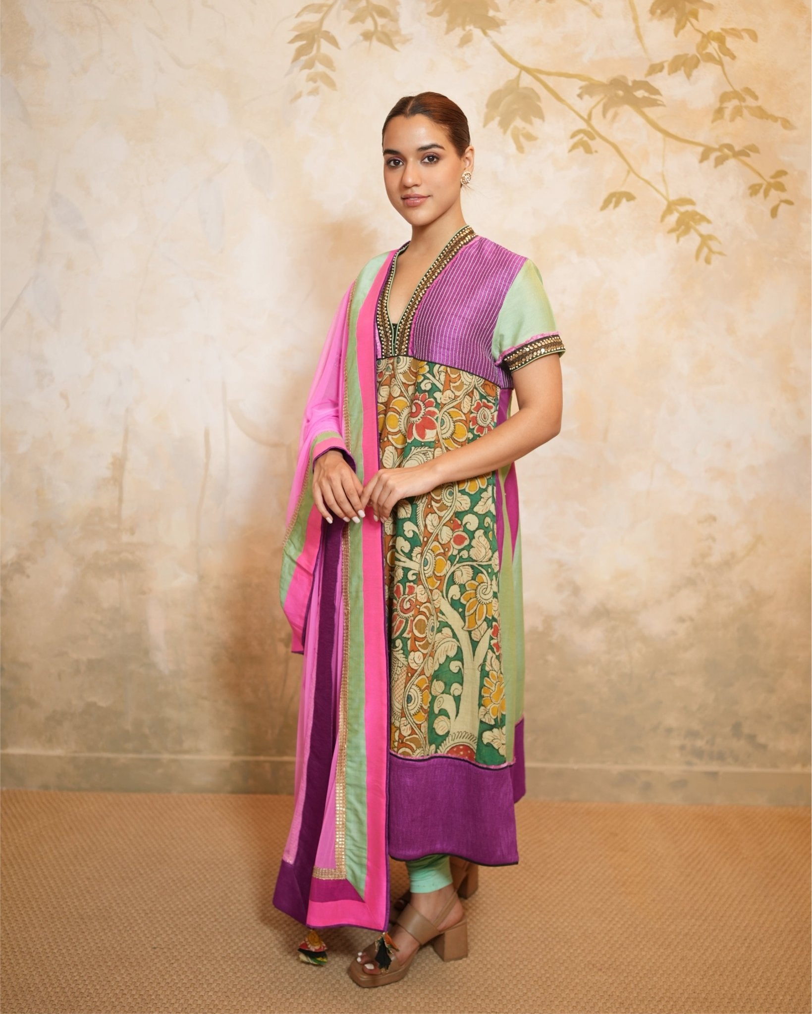 Kurta Set Kalamkari - Mint / Hot Pink / Phalsa - Mayura Kumar