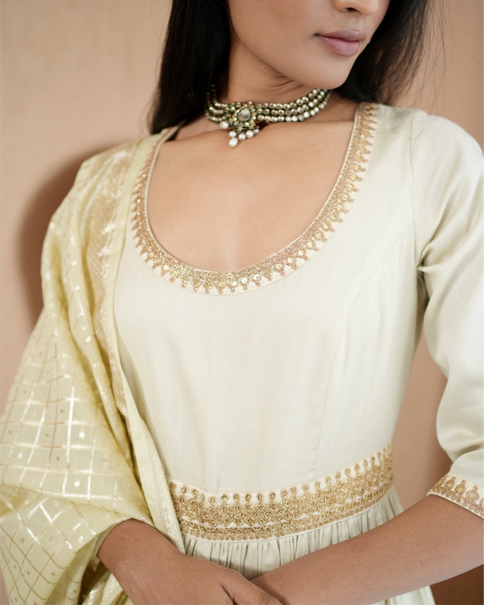 Kurta Set Khadi - Tusk Ivory / Gold / Silver - Mayura Kumar