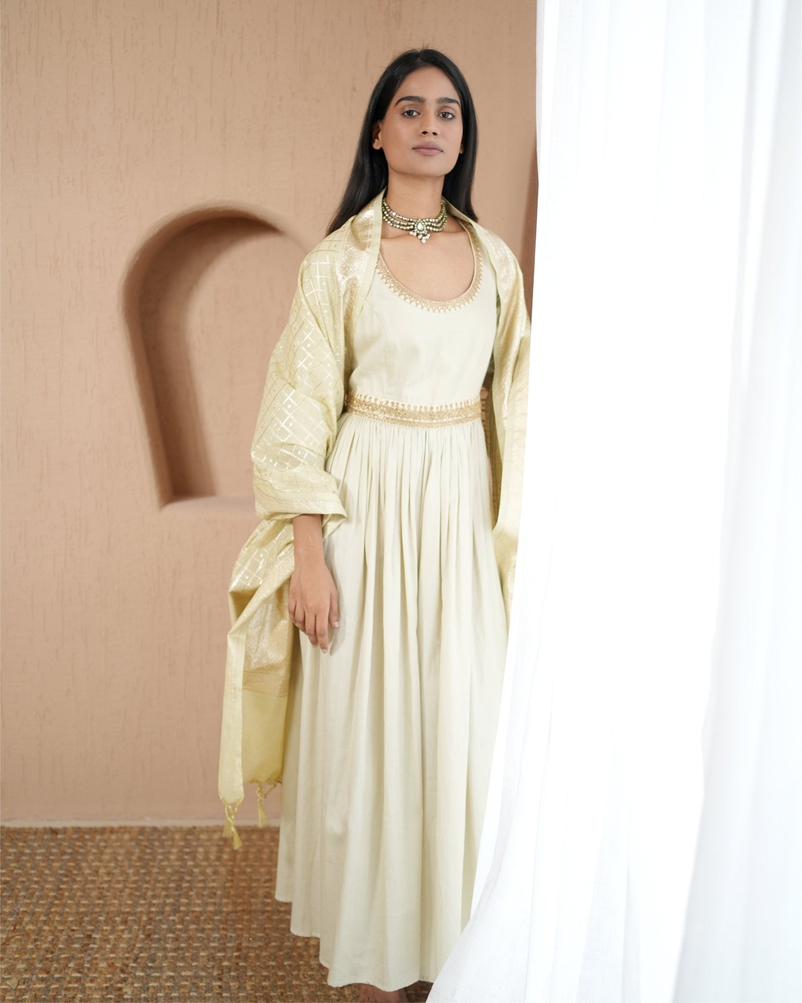 Kurta Set Khadi - Tusk Ivory / Gold / Silver - Mayura Kumar
