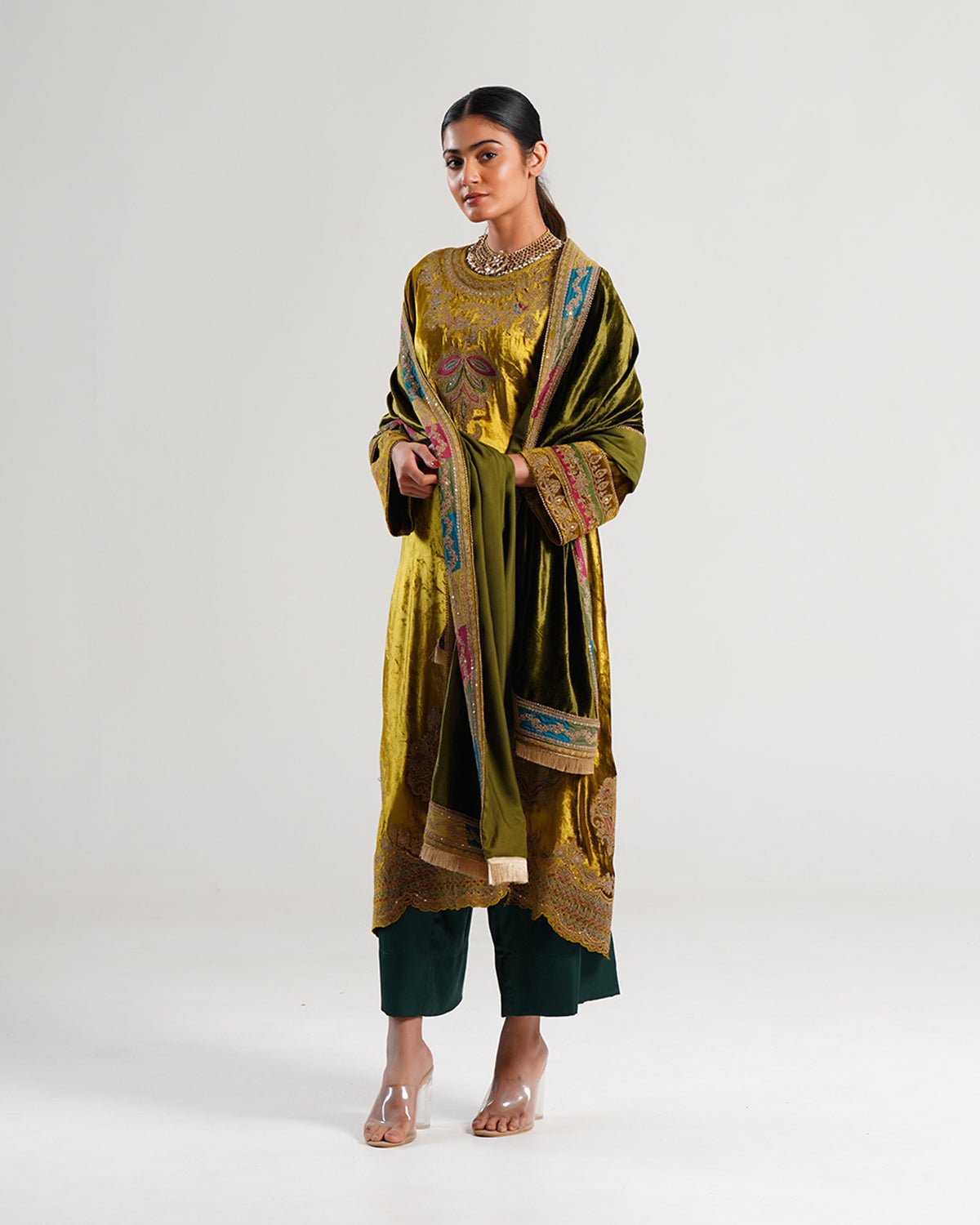 Kurta Set - Olive / Lime /Green / Gold - Mayura Kumar