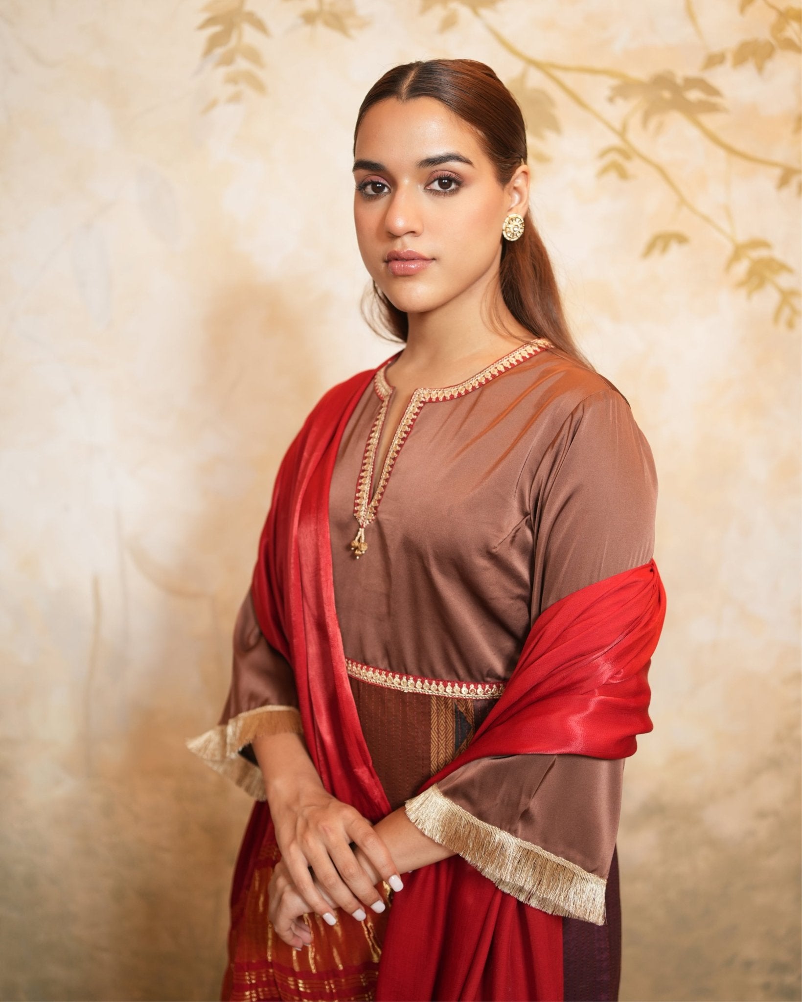 Kurta Set Ombre - Brown / Burgundy Red / Gold - Mayura Kumar