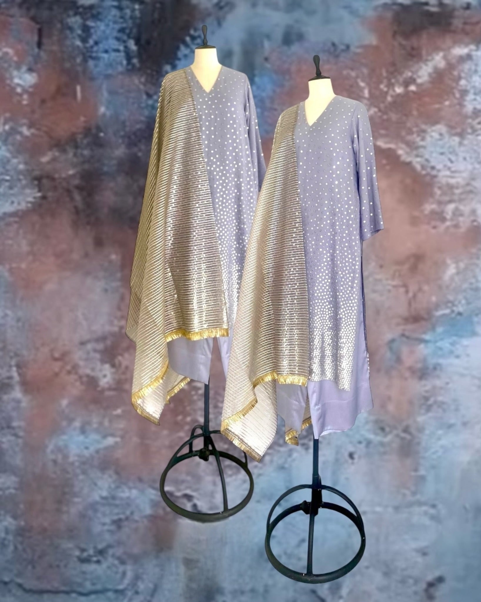 Kurta Set Sequin Stardust - Blue Grey / Gold / Silver - Mayura Kumar