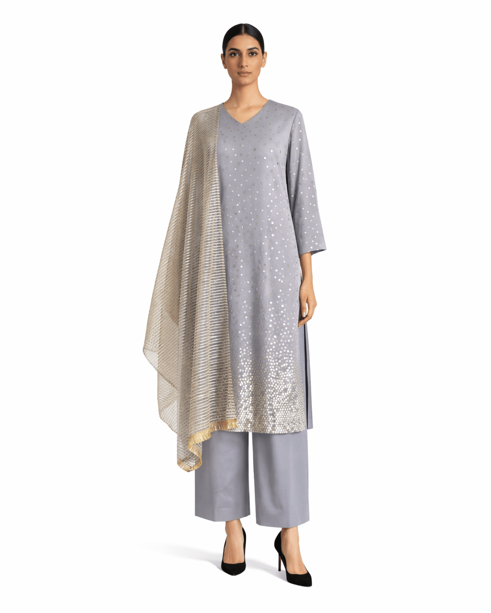 Kurta Set Sequin Stardust - Blue Grey / Gold / Silver - Mayura Kumar
