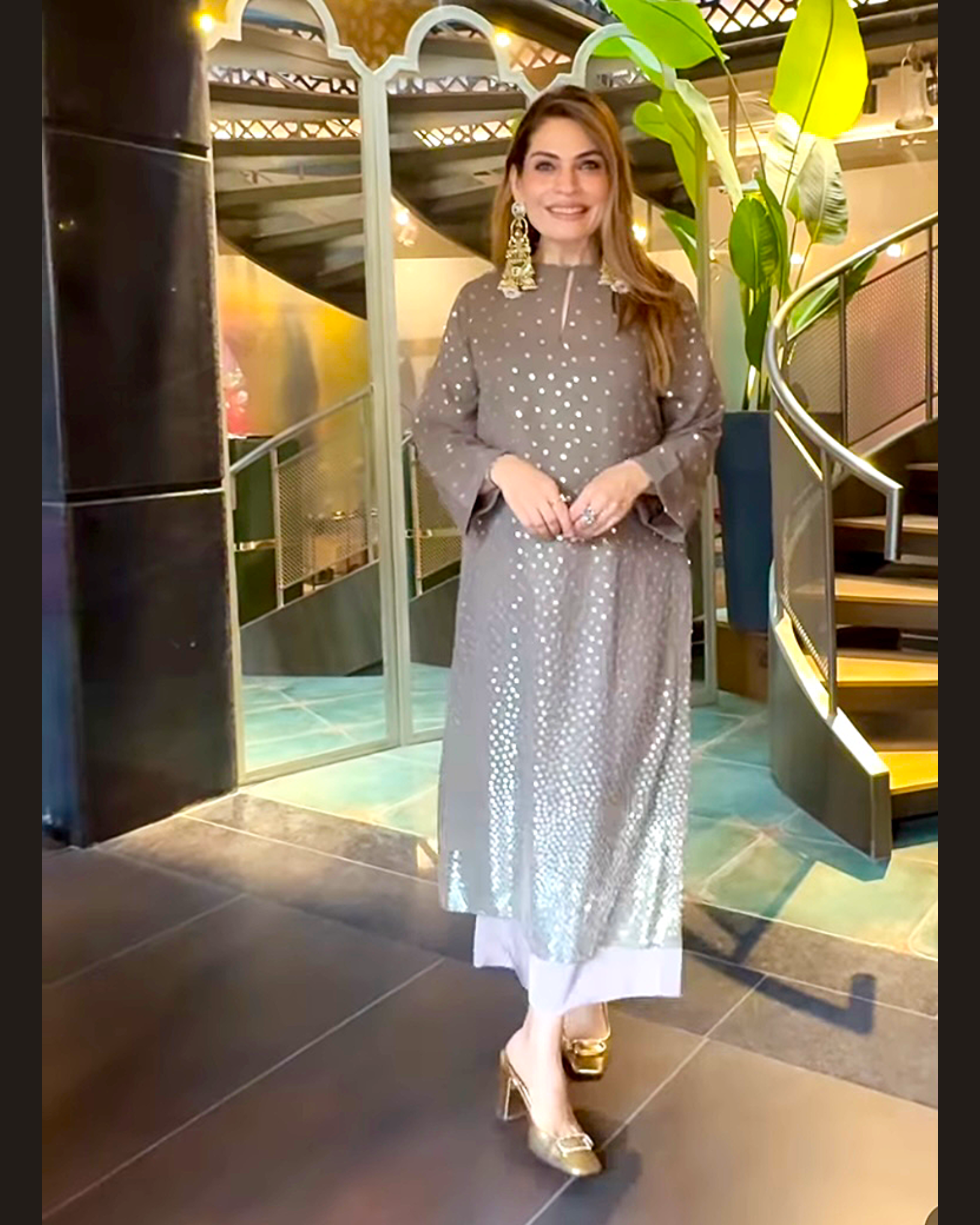 Kurta Set Sequin Stardust - Dark Taupe / Gold / Silver - Mayura Kumar