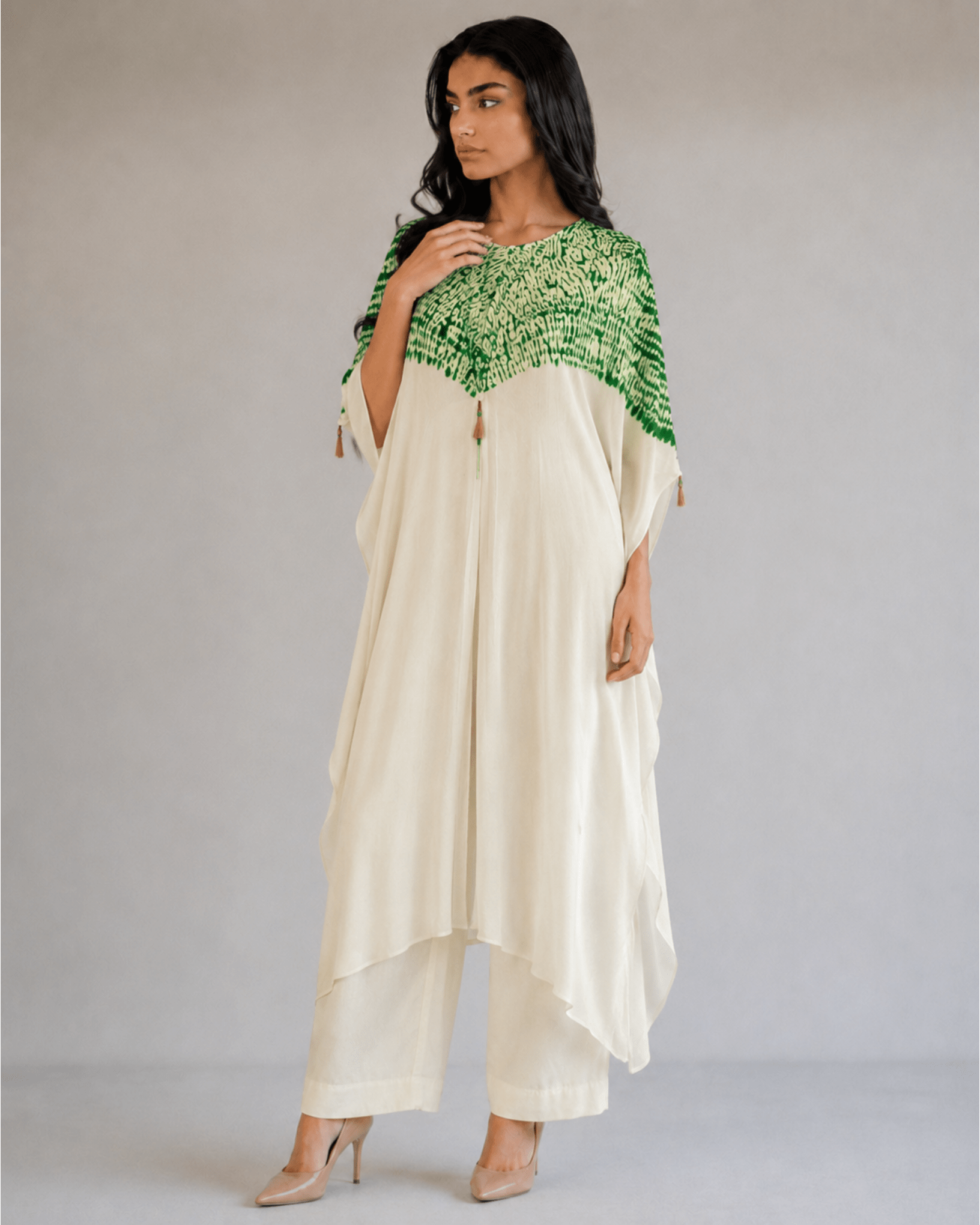 Kurta Set Shibori - Ivory/ Dark Green - Mayura Kumar