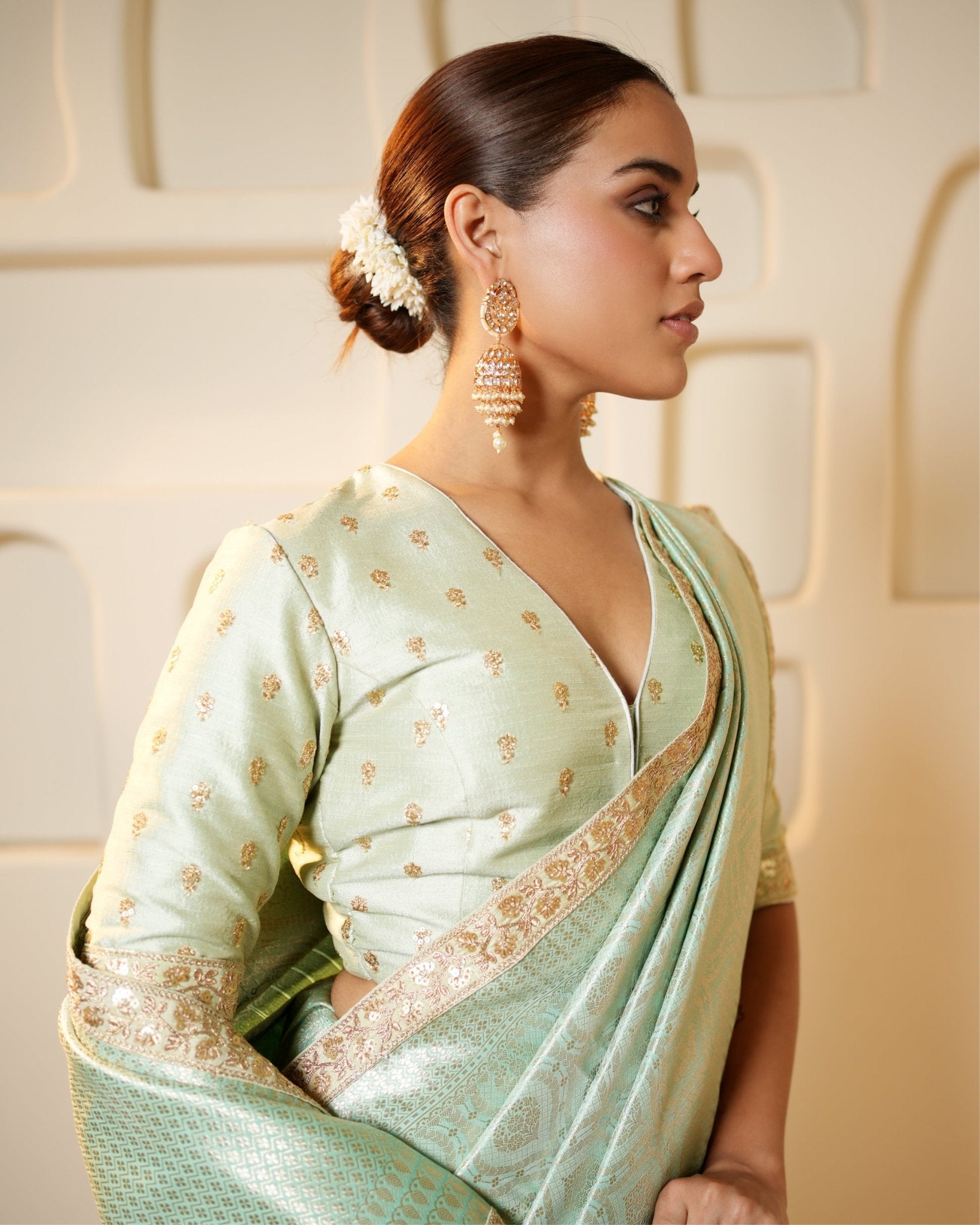 Saree Banarasi Aqua Blue Silver Gold Mayura Kumar